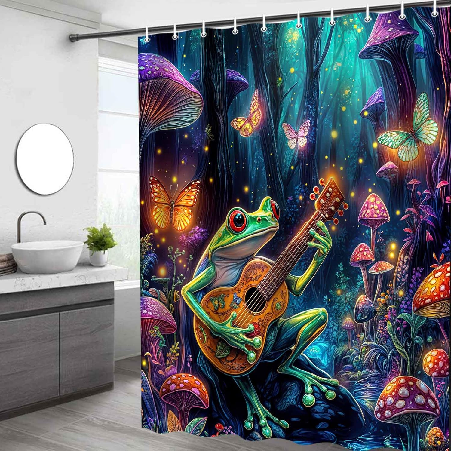 Cutie Kids Playful Frog Butterfly Shower Curtain
