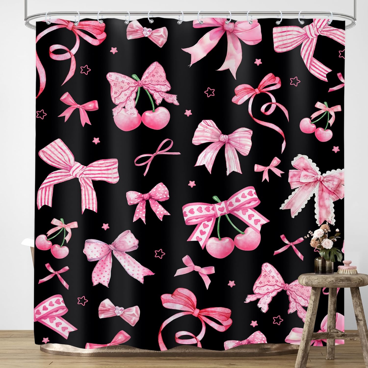 Lightinhome Pink Black Bow Showers