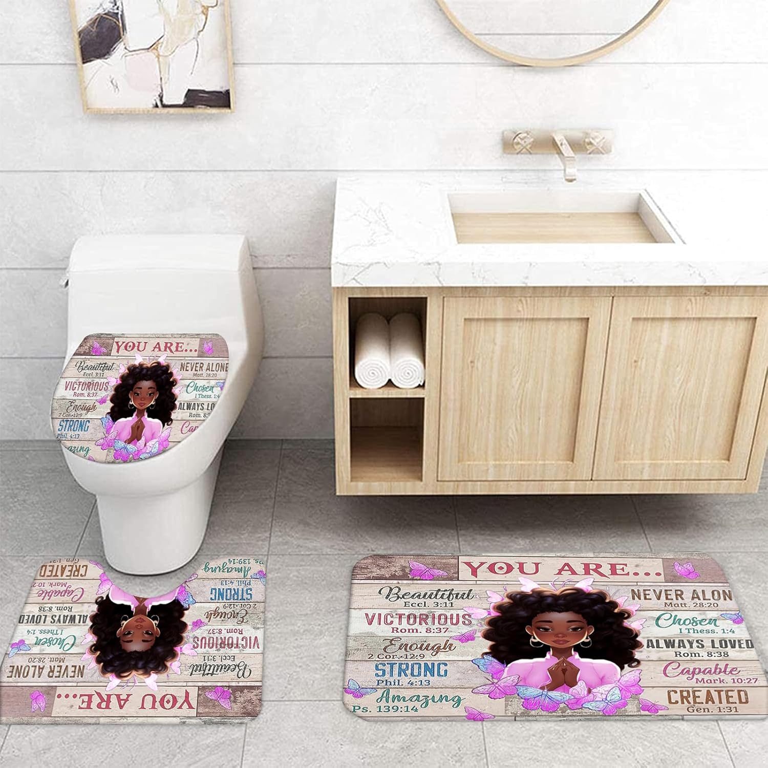NEWSUYAA Black Girl Bathroom Set Waterproof and Durable Perfect for Daily Use