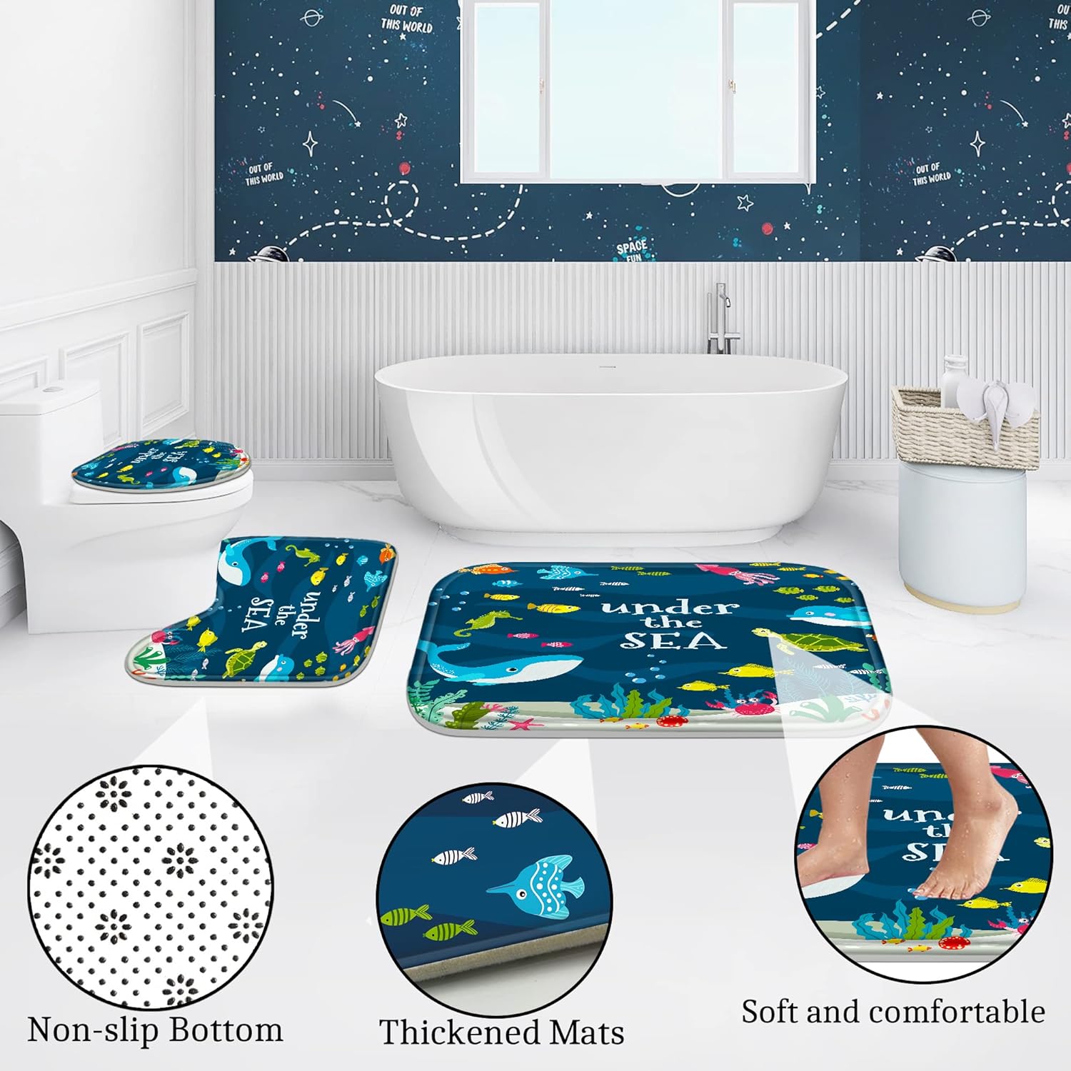 Poedist 4Pcs Bathroom Shower Curtain Sets