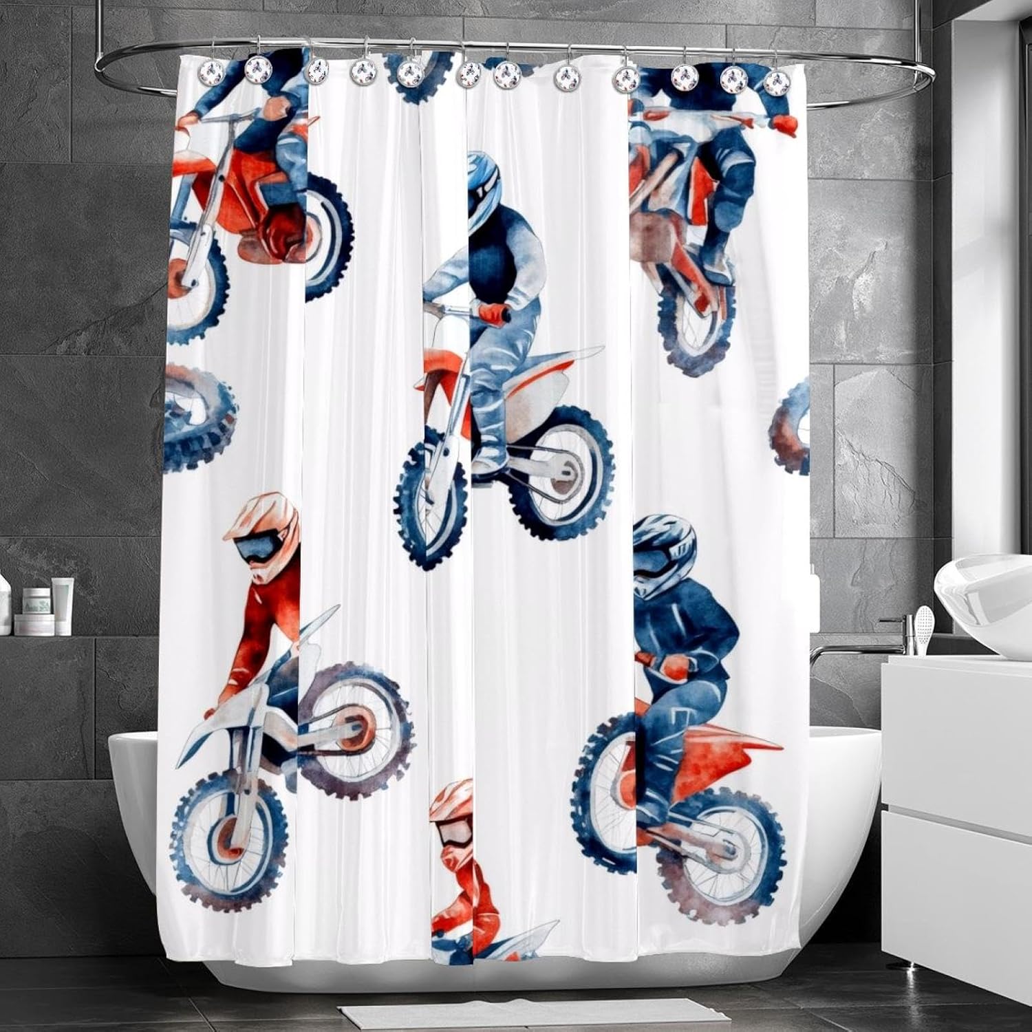 Boys on Motorcross Prints 10-Piece Stainless Steel Shower Curtain Set