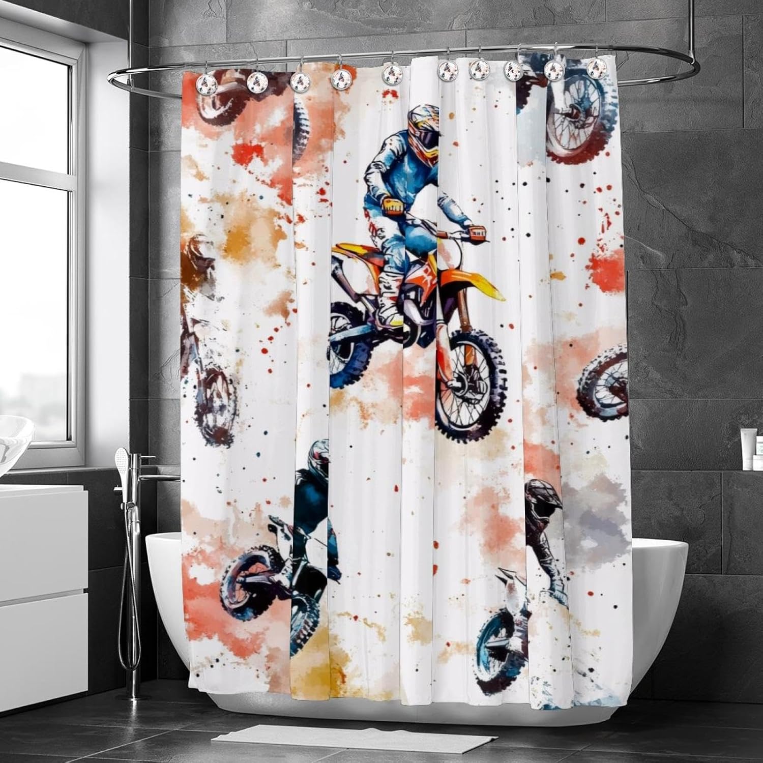 Watercolor Motorcross Boys Shower Curtain