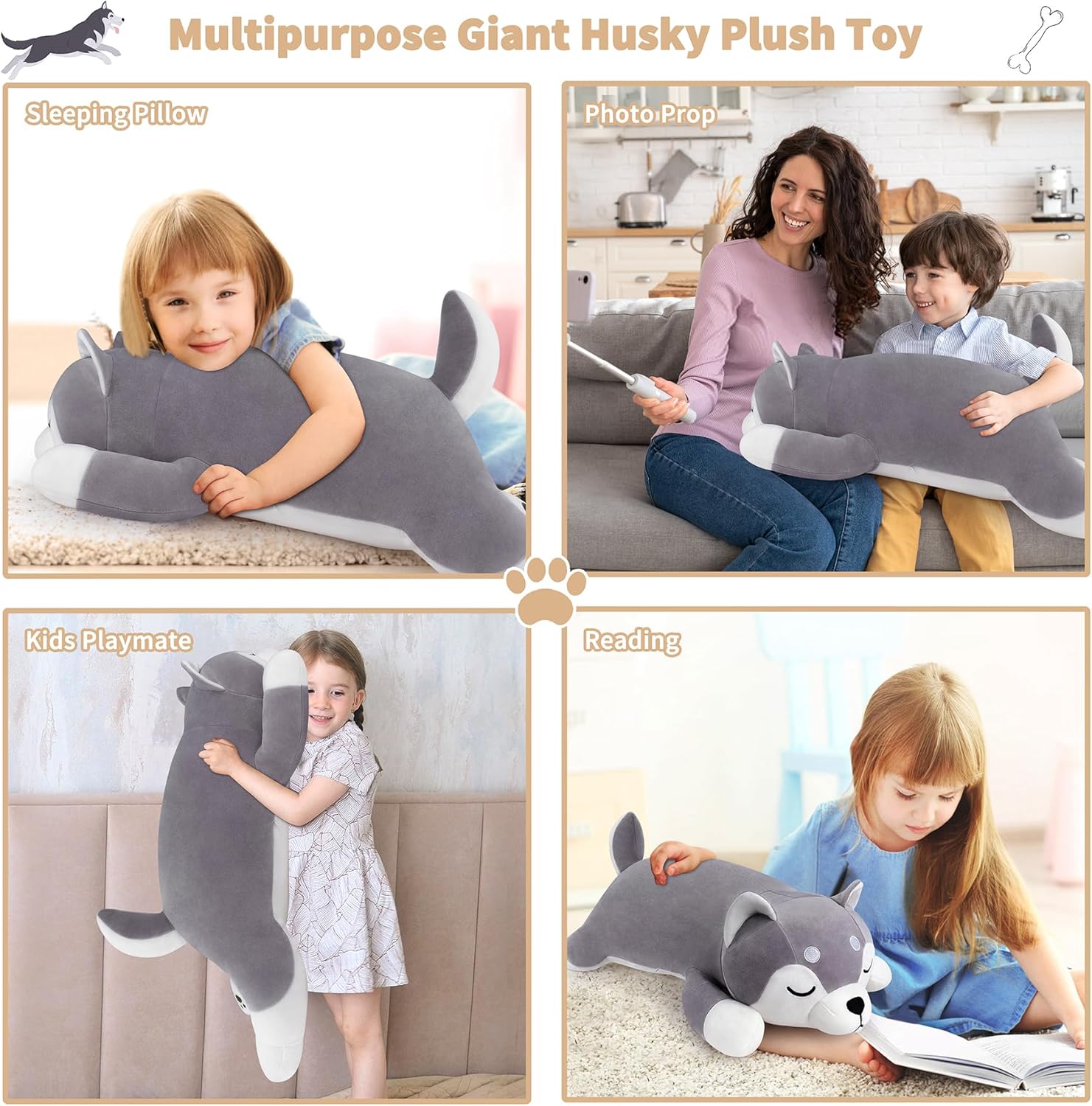 Husky Plush Pillow 30 Soft Cozy
