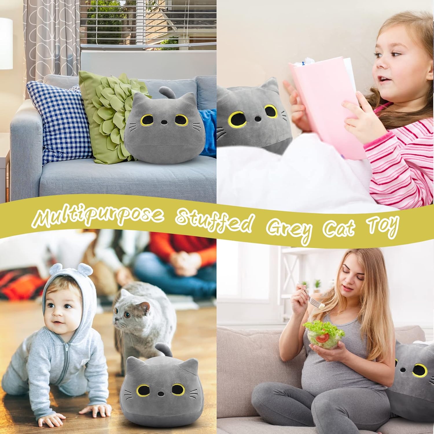 Gray Cat Plush Pillows Toys
