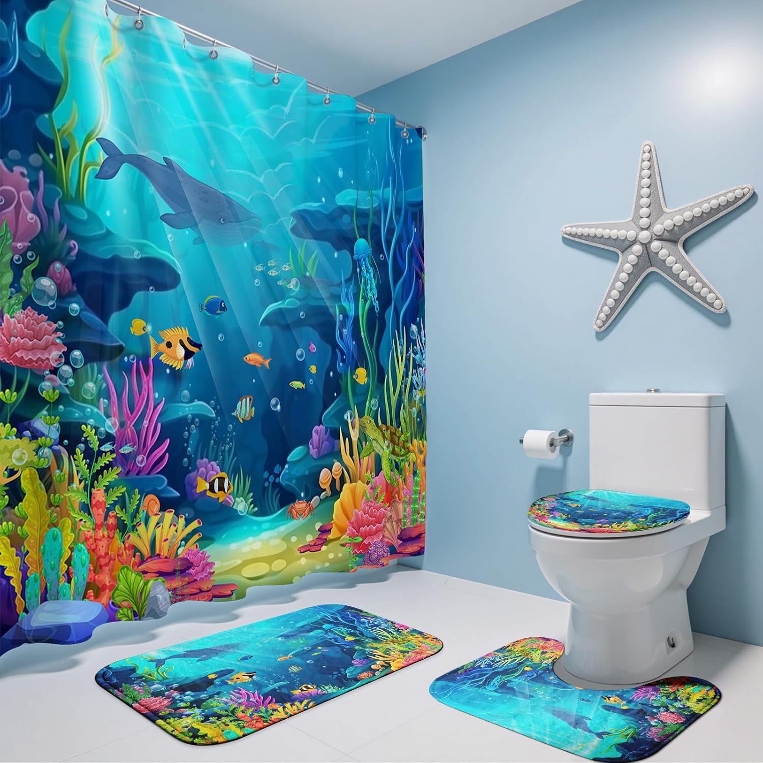 4pc Ocean shower curtain set kids