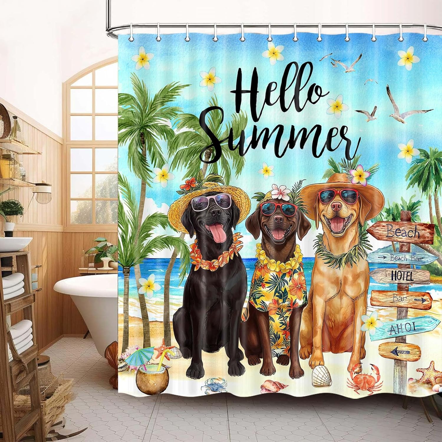 Cheerful Bath Design Tropical Shuffle Beachy Shower Curts for Kids