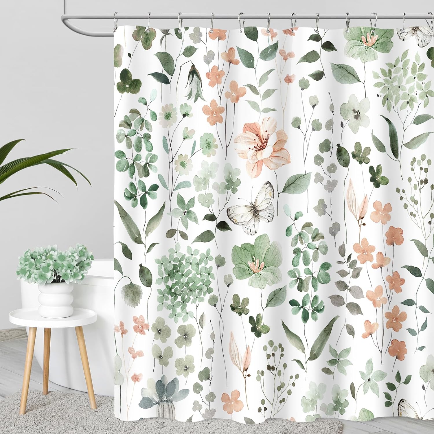Cute Floral Shower Curtain Set with Hooks 72x72