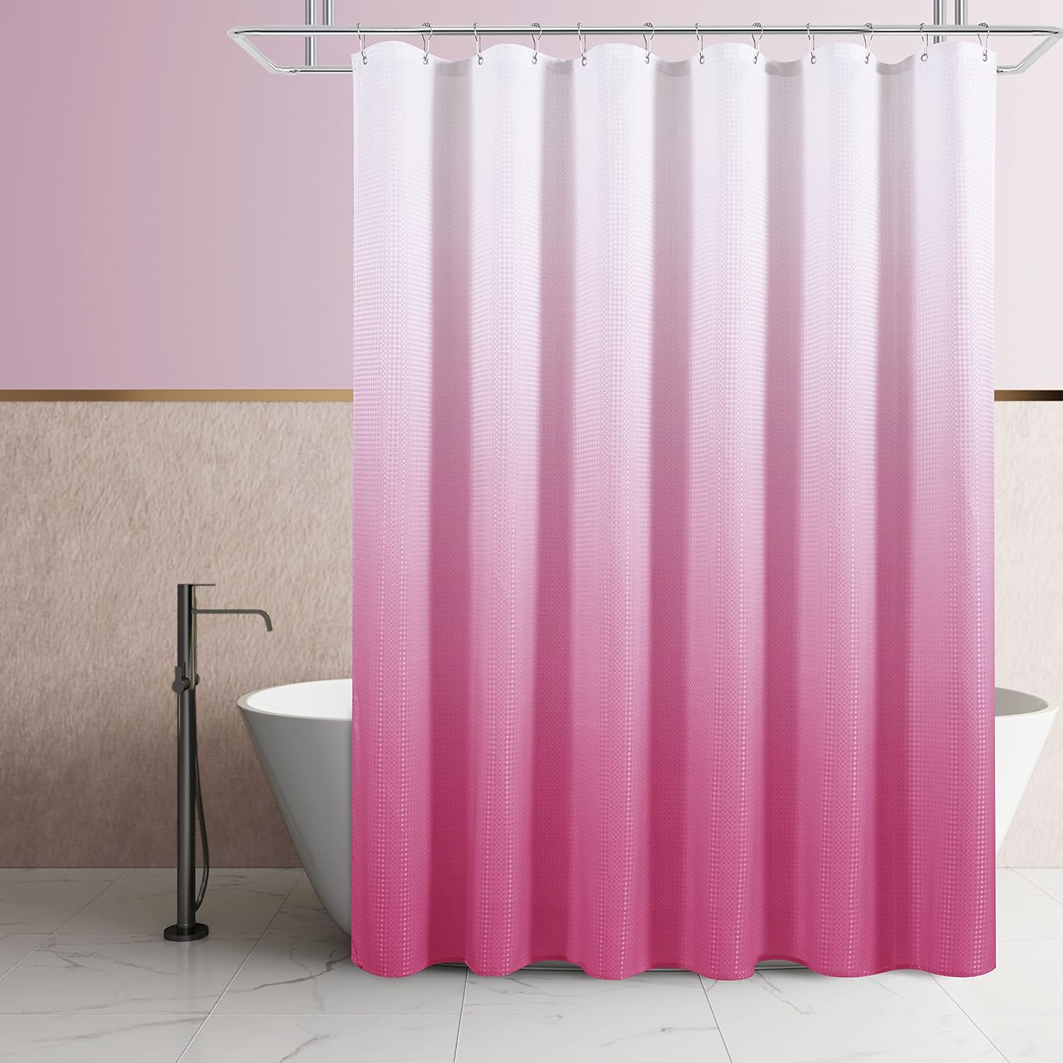 Light Pink Shower Curtain Set with 12 Metal Hooks for the Bathroom