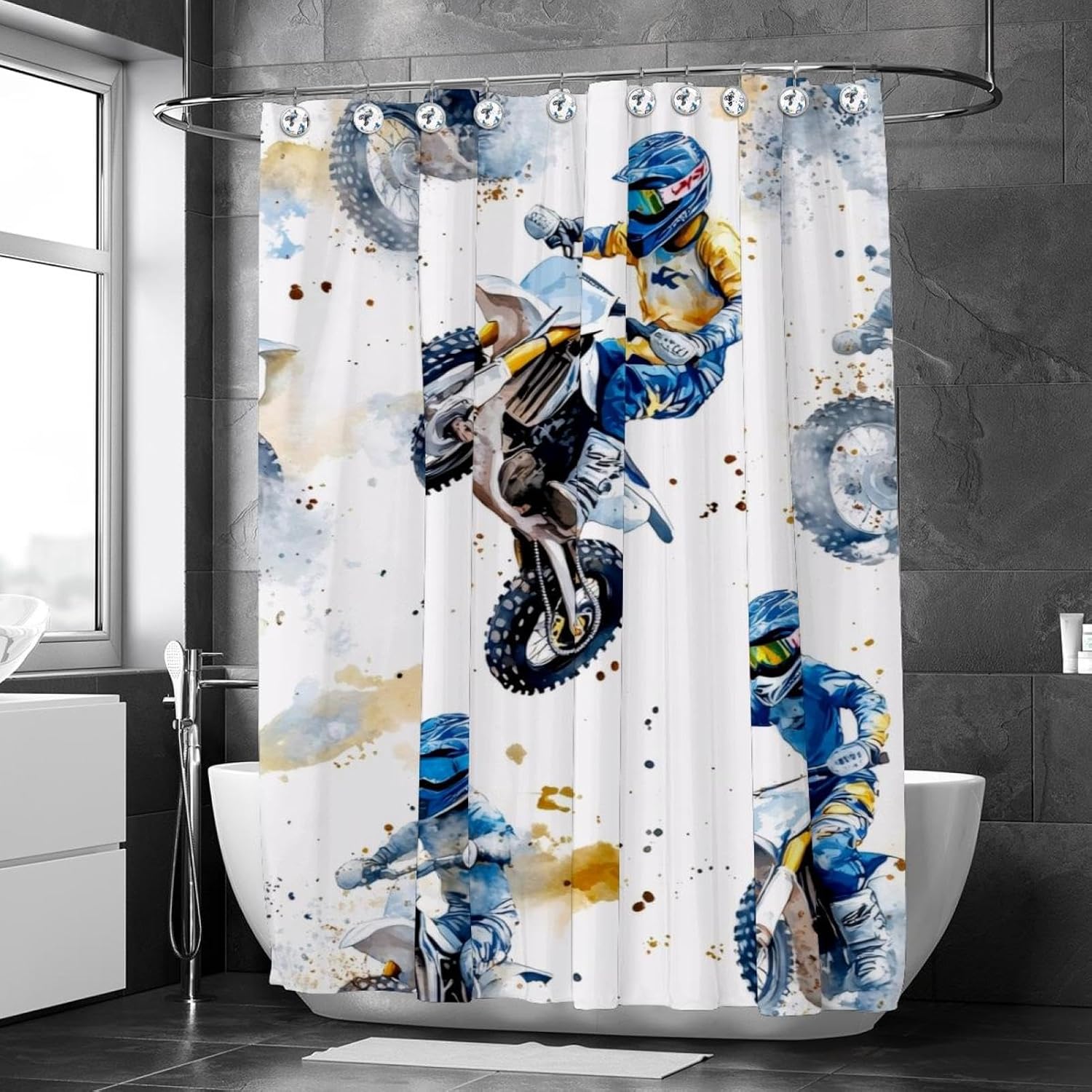 Motorcross Cool Prints Shower Curtain Set