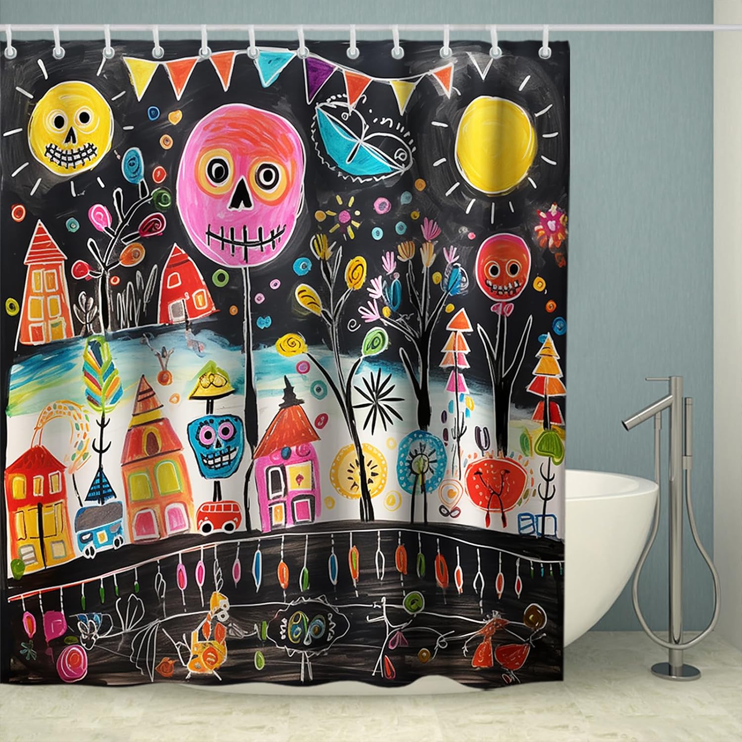 OTRANTO Funny Abstract Skull Shower Curtain Set