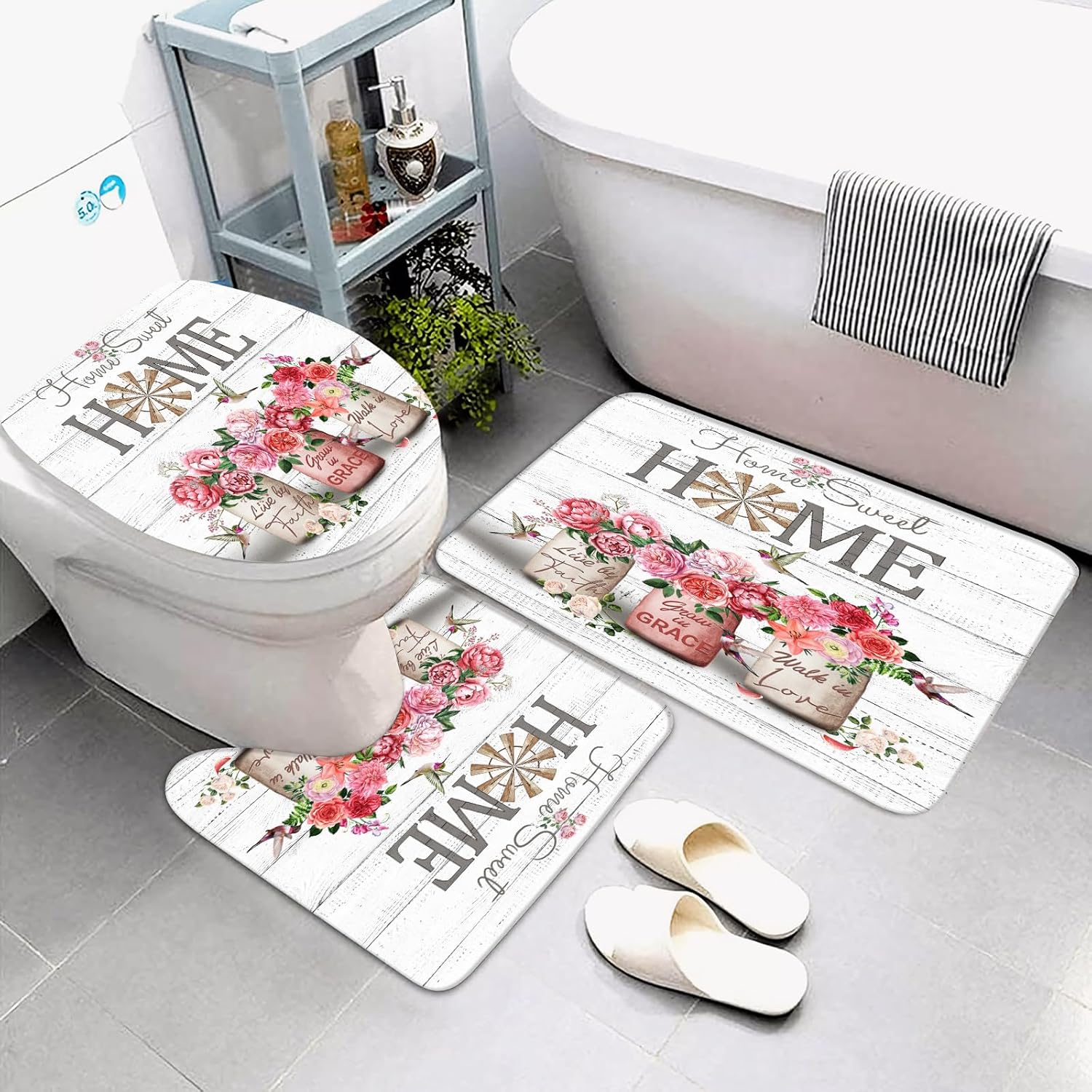 Home Sweet Bathroom Set with Red Rose Peony Style