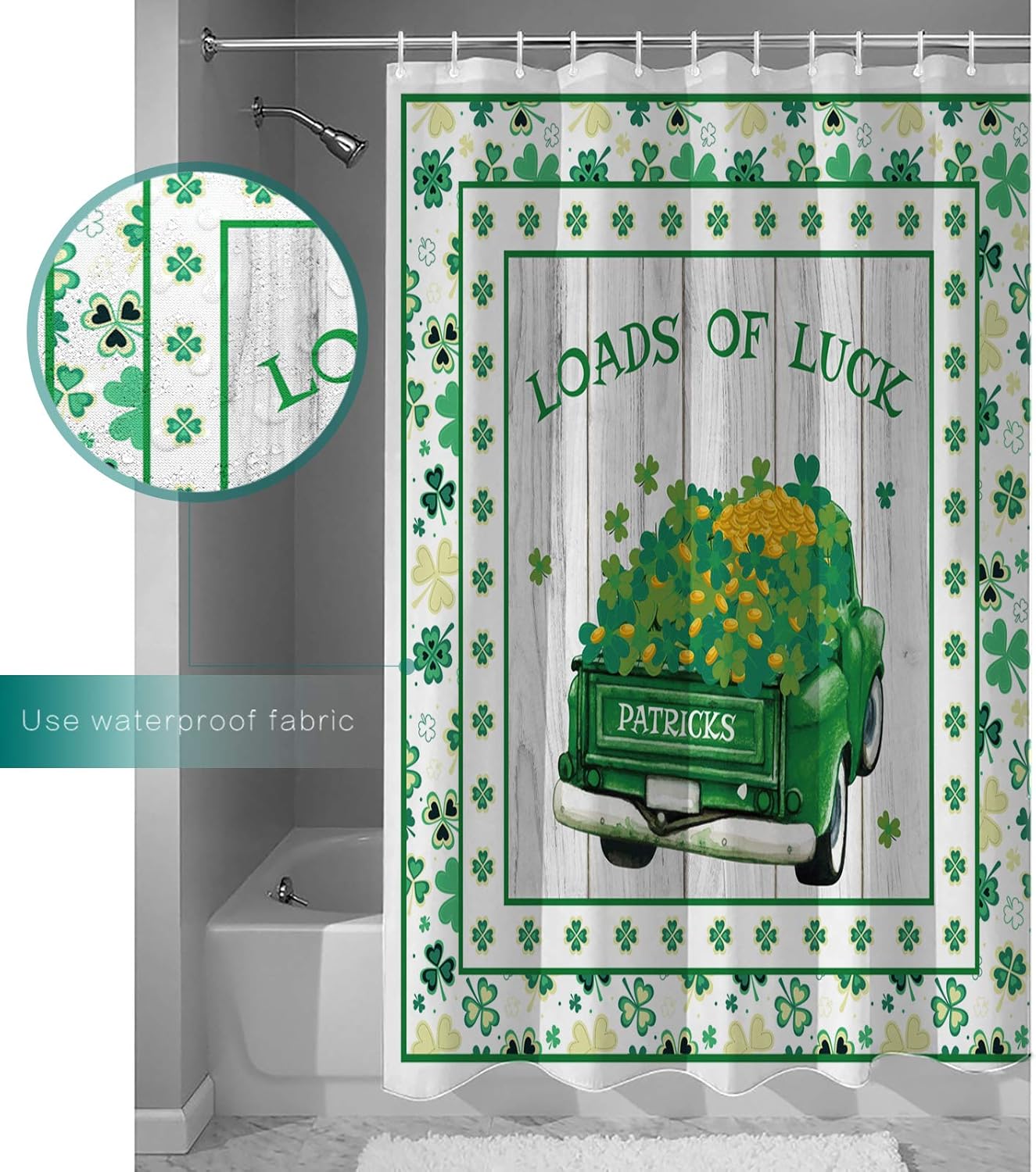 TocaHome Wooden Grain St Patricks shamrock waterproof shower curtain set