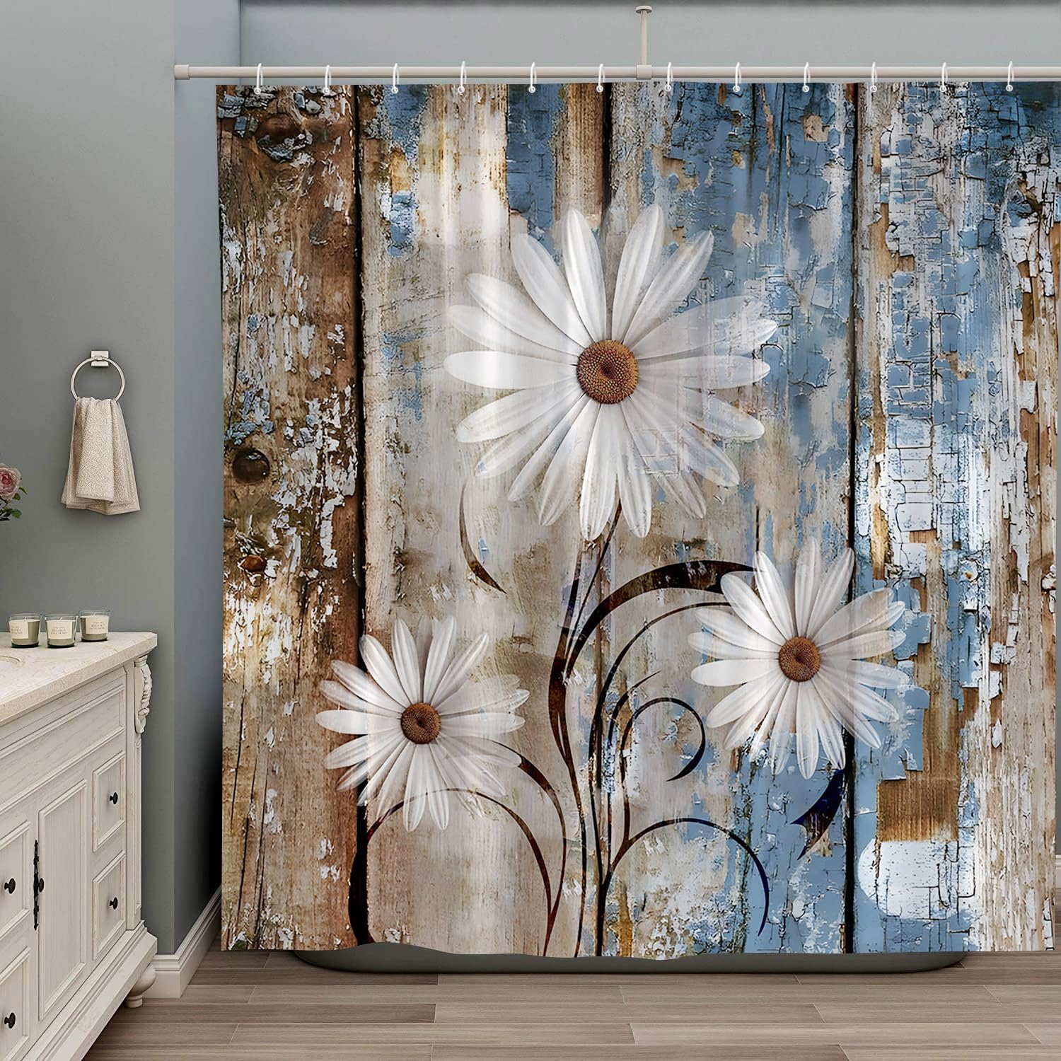 Stylish Rustic Floral Shower Curtain Set
