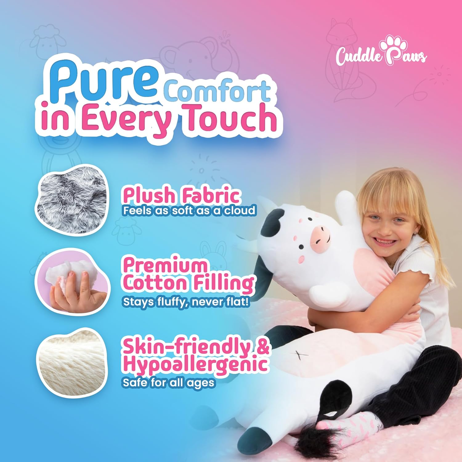 Cuddle Paws Cow Print Body Pillow