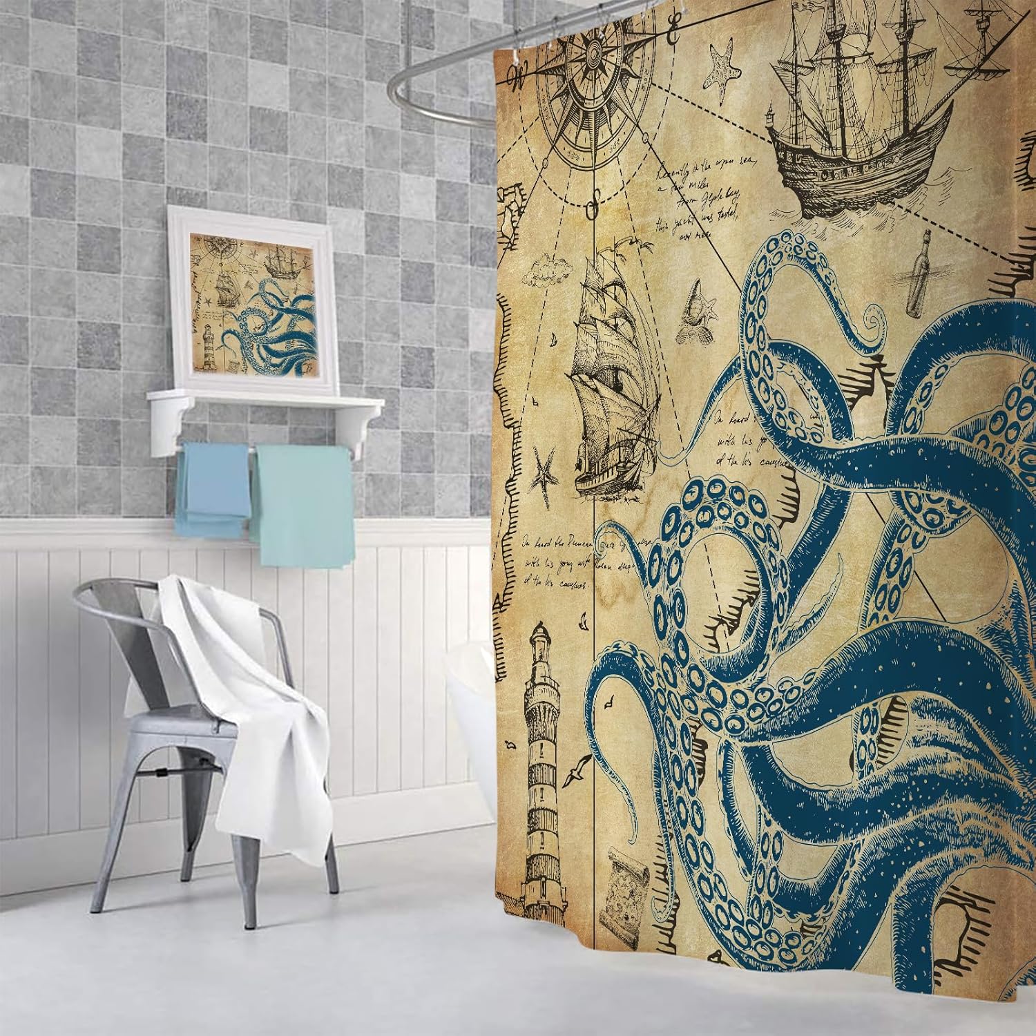 VEIGIKE - Nautical Octopus Fun Bathroom Shower Curtain 60x72 inches