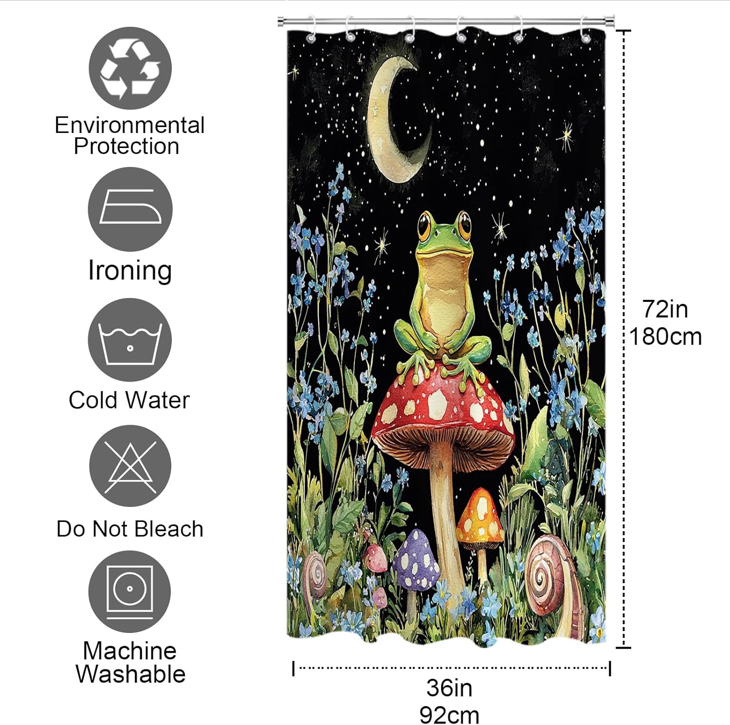 Funny Mushroom Shower Curtain with Hooks Set