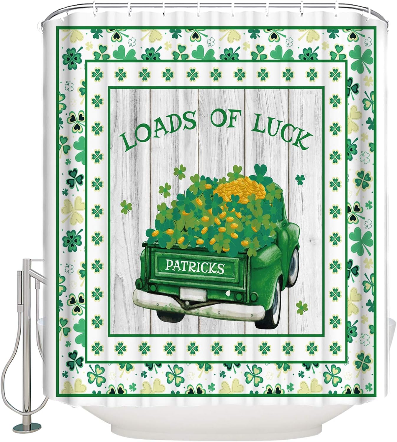 TocaHome Wooden Grain St Patricks shamrock waterproof shower curtain set