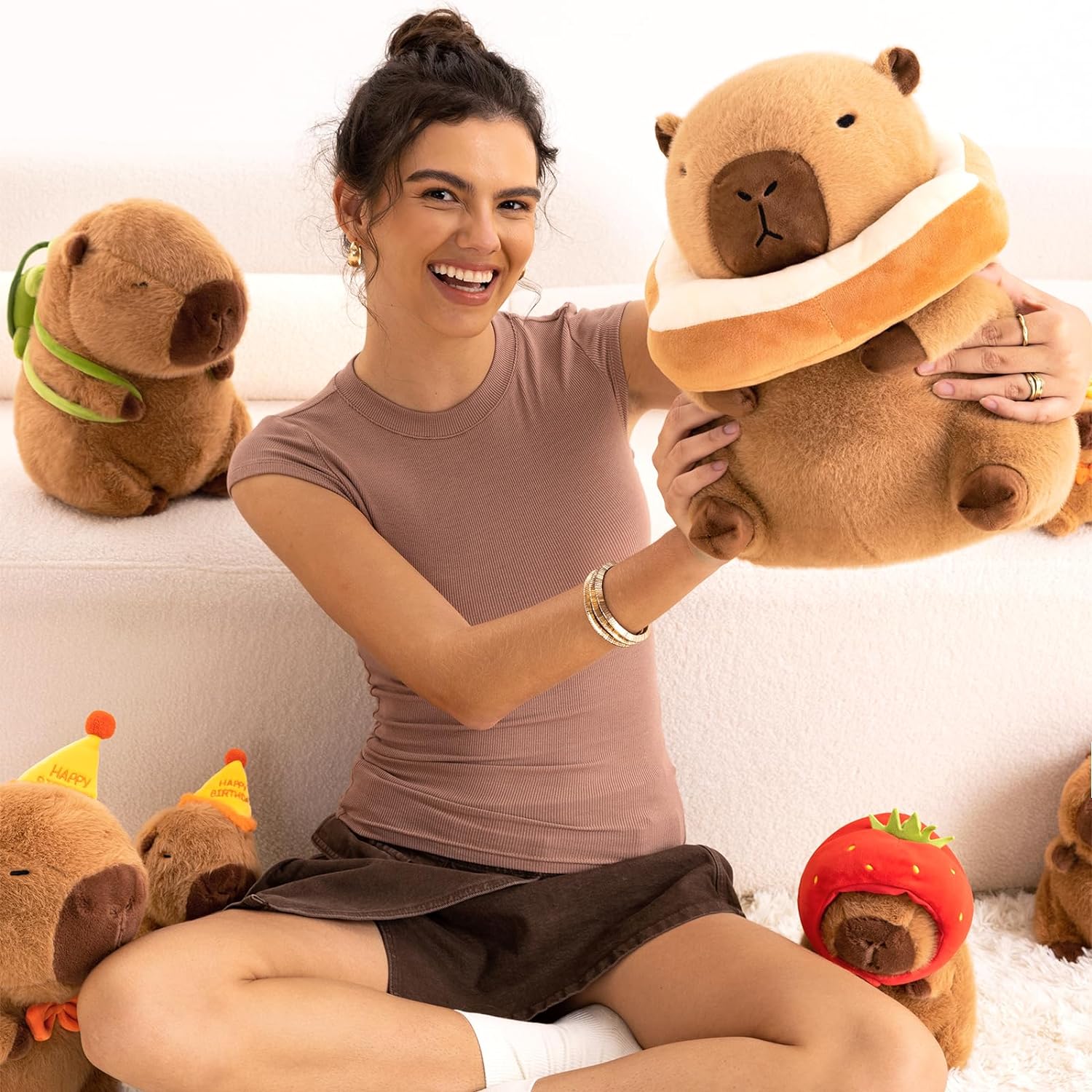 Ditucu Capybara Plush Pillow with Wearable Headgear