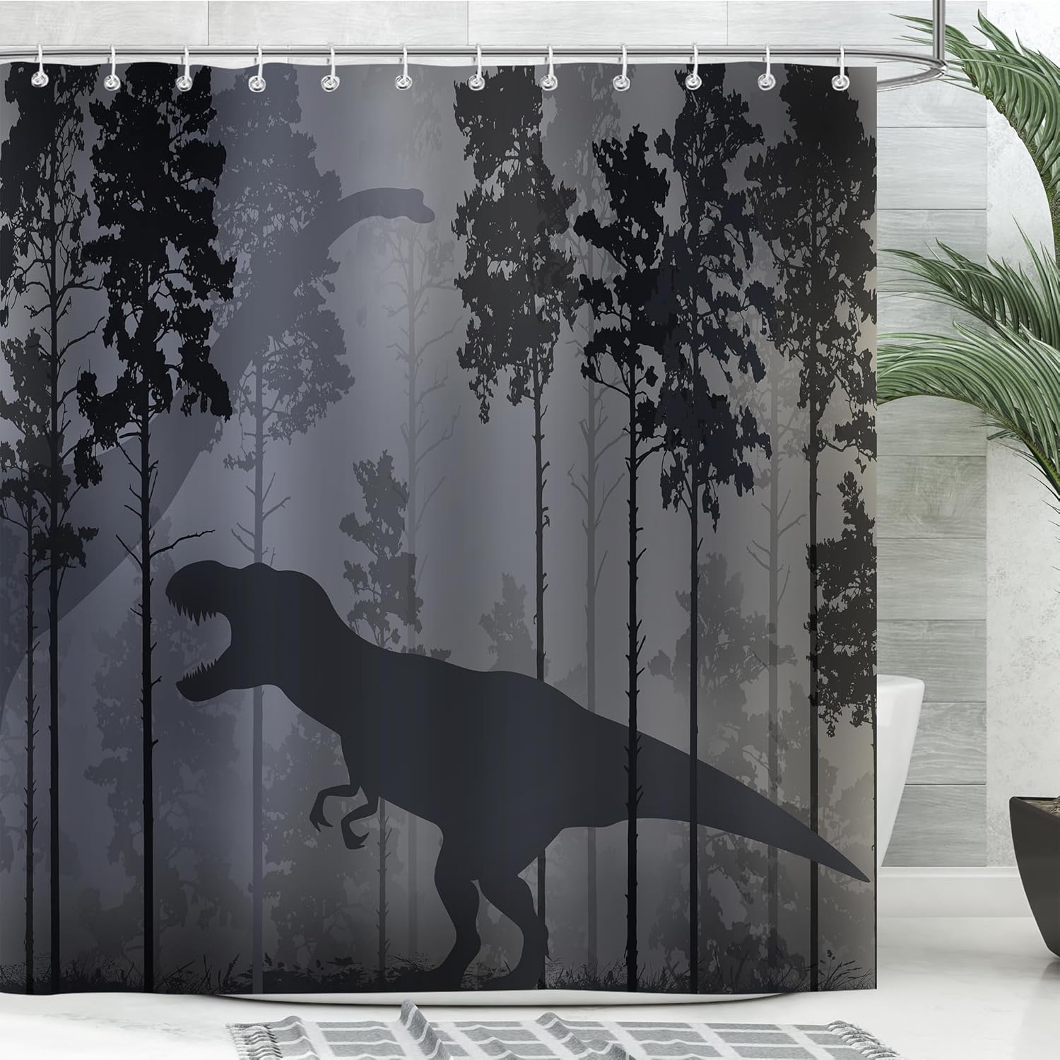 Funny Dinosaur Shower Curtain Set for Kids Boys Men 72x72in