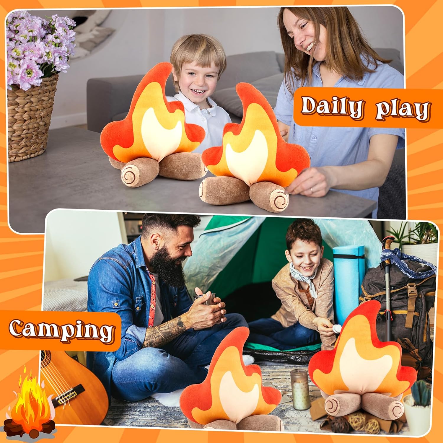 2 Pce Campfire Plush Fake Fire Decor PullCrease