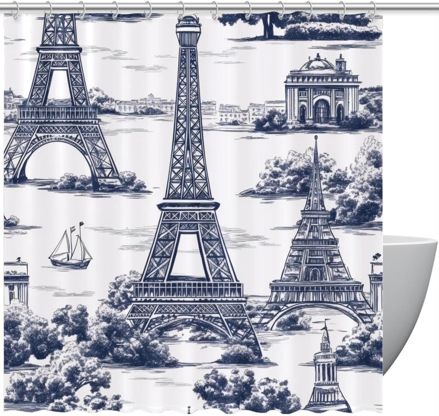 VAPOKF Paris Tower Building Shower Curtain Set with 12 Hooks - 72x72 Inches 1