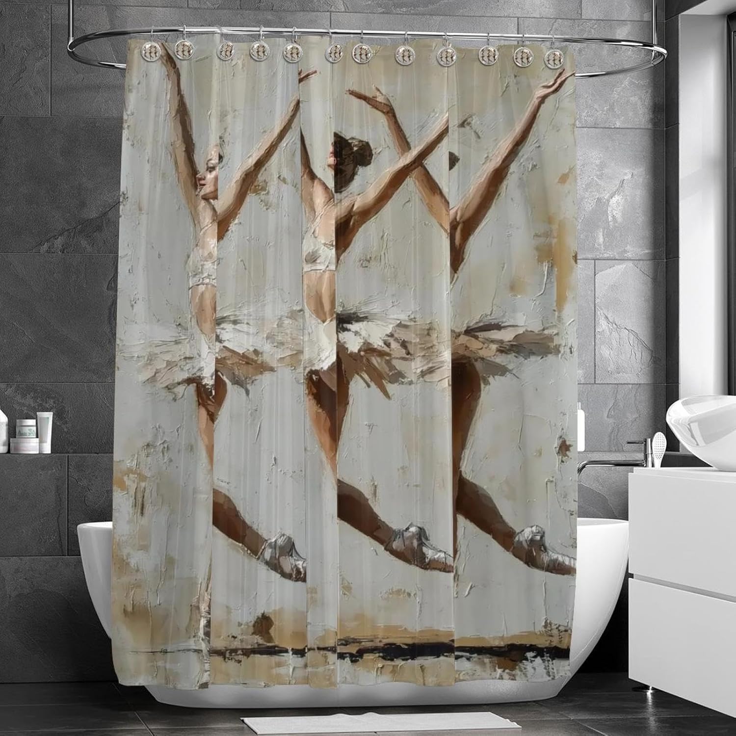 Ballet-Date Design 9-Piece Stainless Steel Shower Curtain Set 48x72 inches