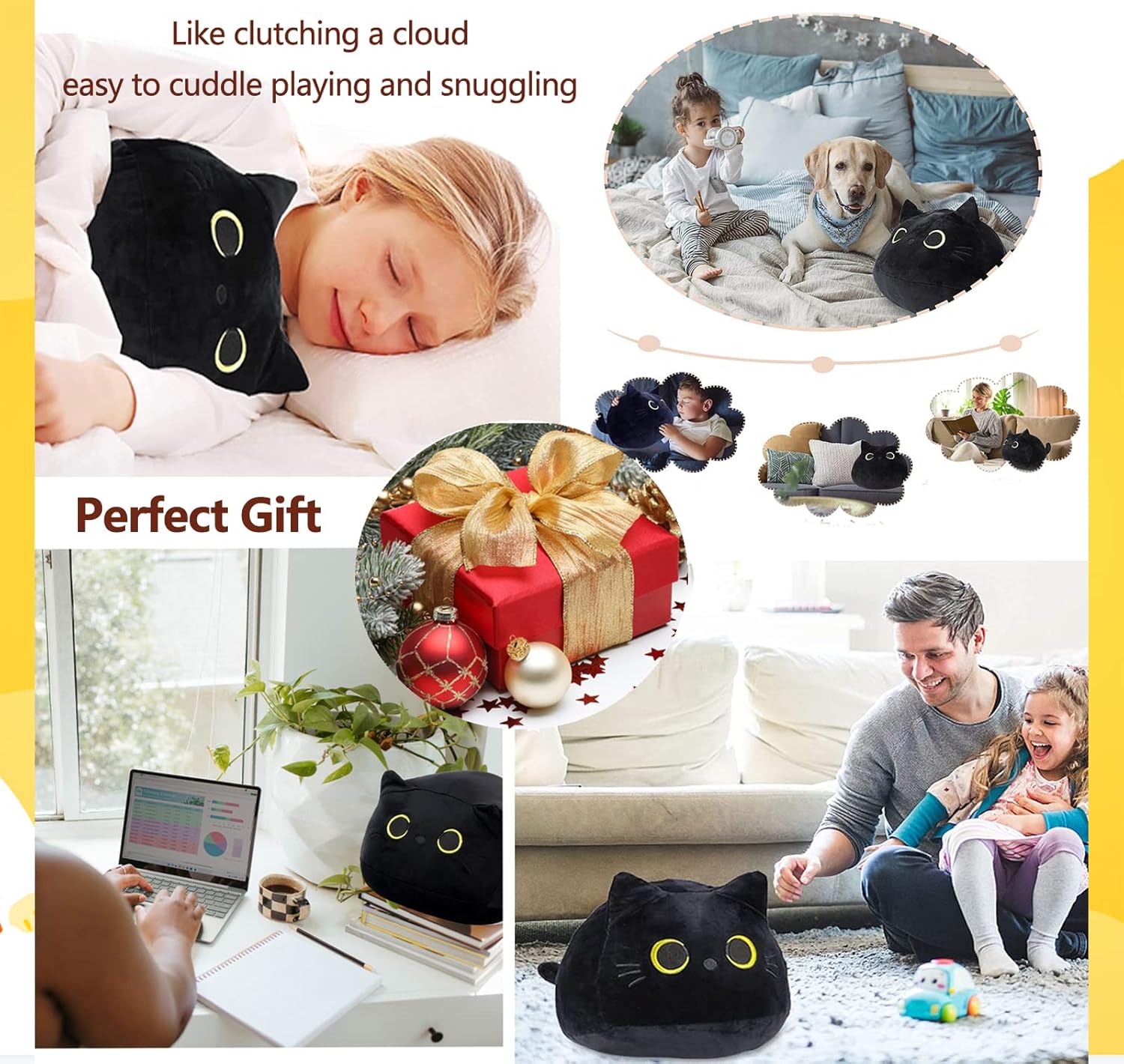 217 Black Cat Plush Pillow for Kids