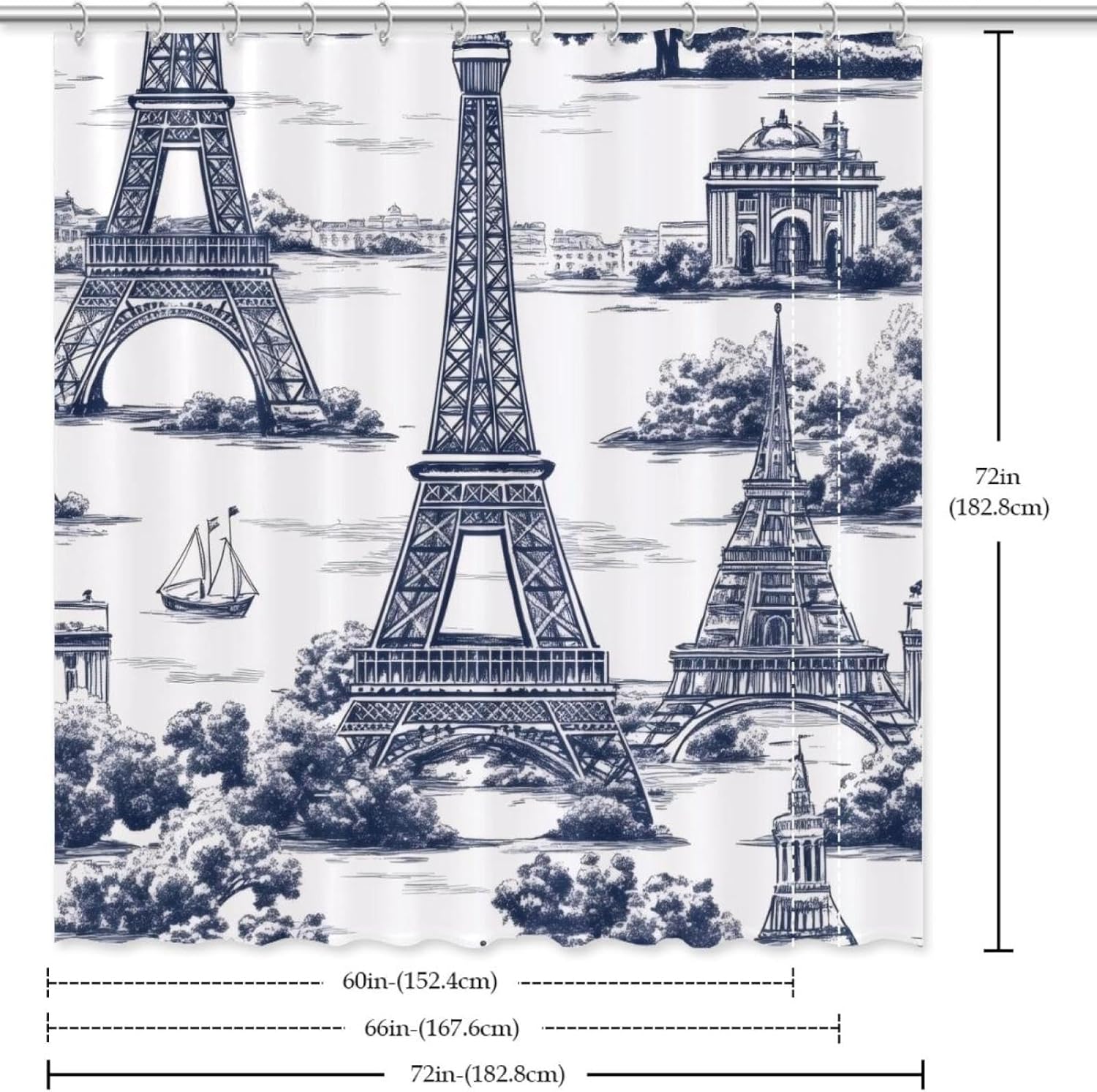VAPOKF Paris Tower Building Shower Curtain Set with 12 Hooks - 72x72 Inches 1