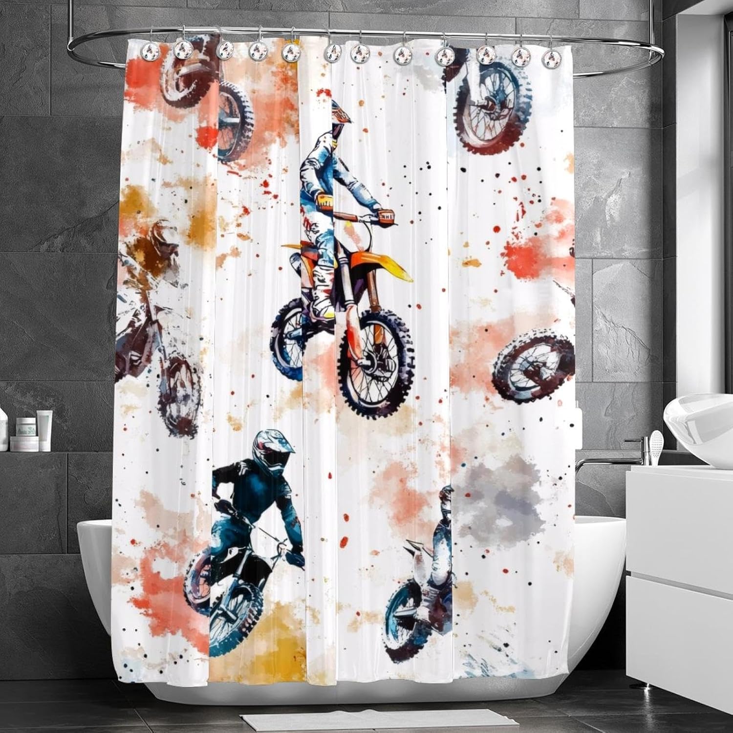 Watercolor Motorcross Boys Shower Curtain