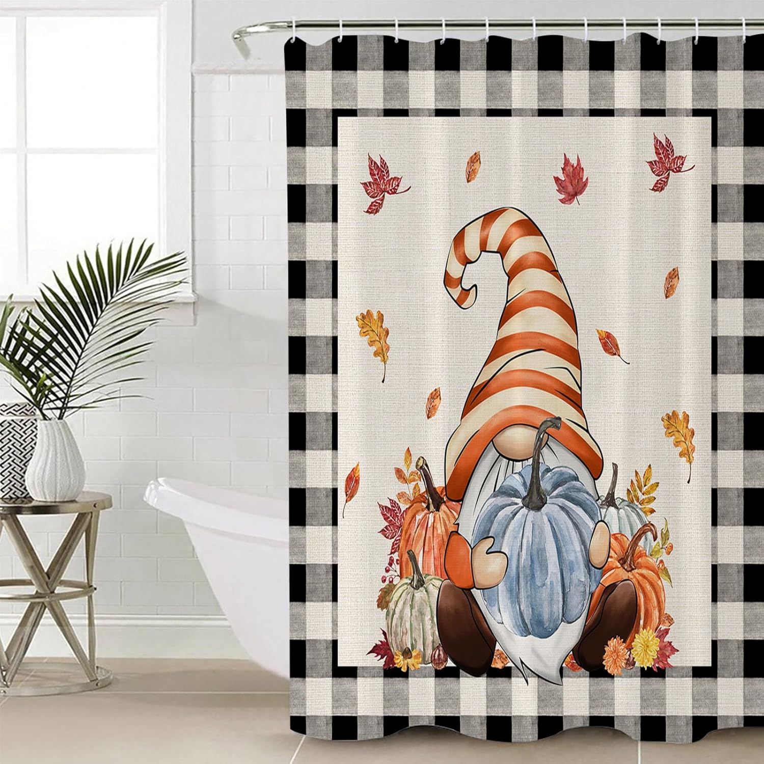 TocaHome Fall Pumpkins Waterproof Shower Curtain Set 36x78 inches