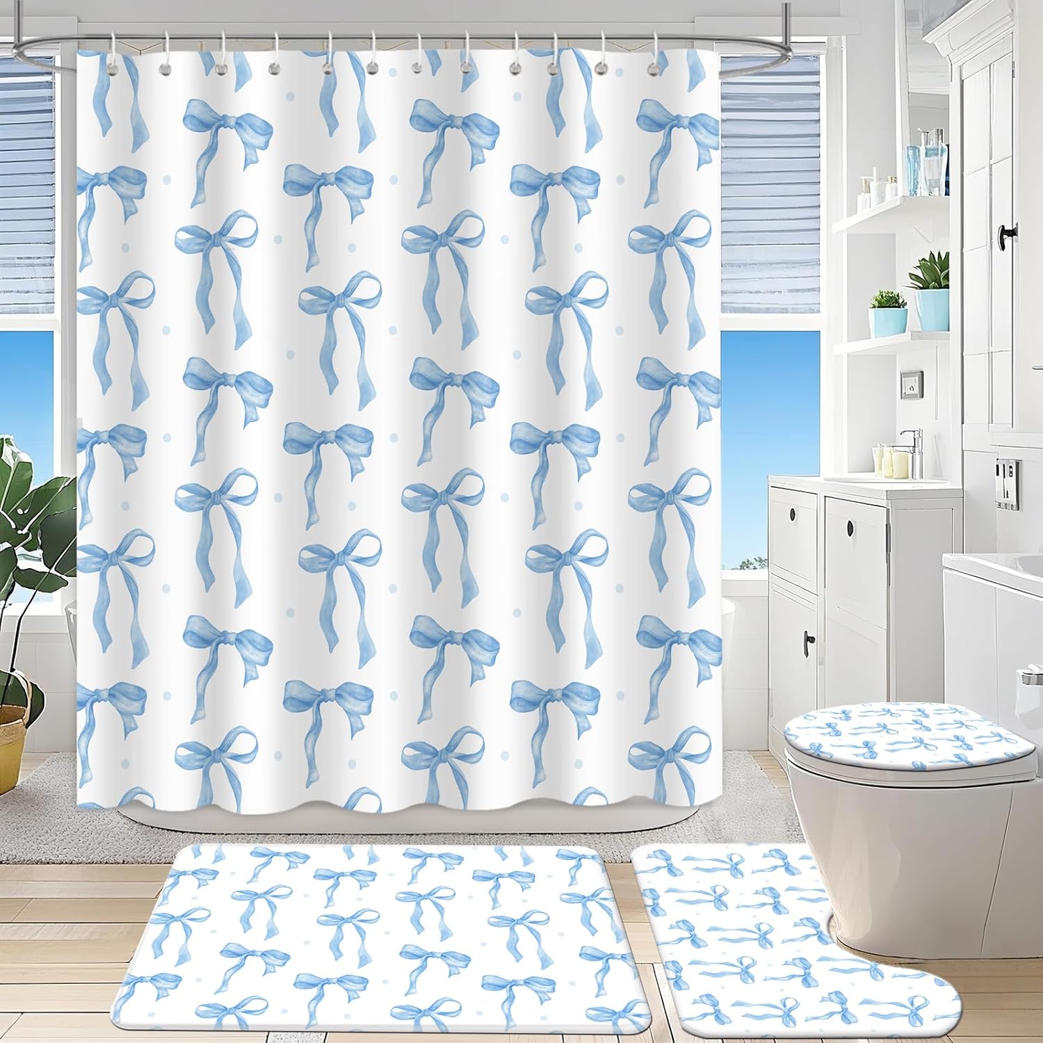 Mehount Blue Bow Bath Set for Girls