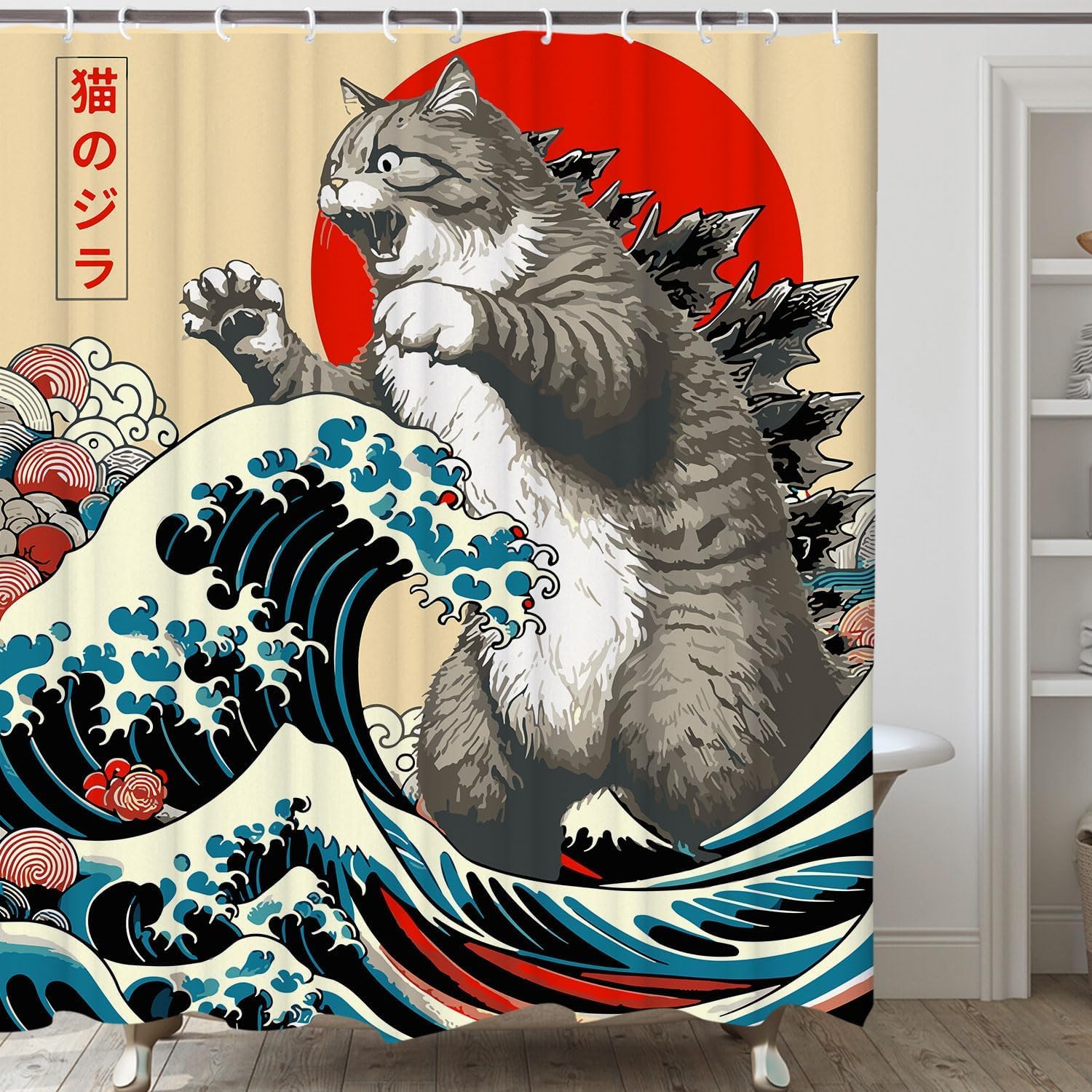 LGF BSC Funny Japanese Cat Shower Curtain