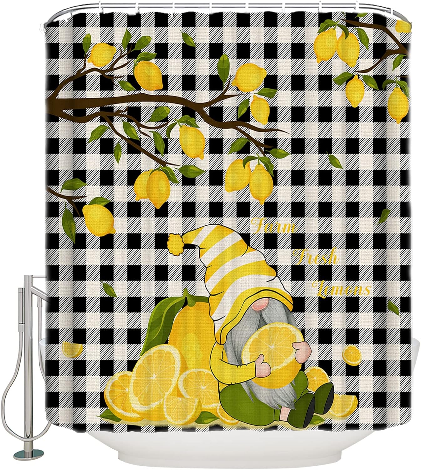 Waterproof Bathroom Curtains Set with Gnome Design 72x96
