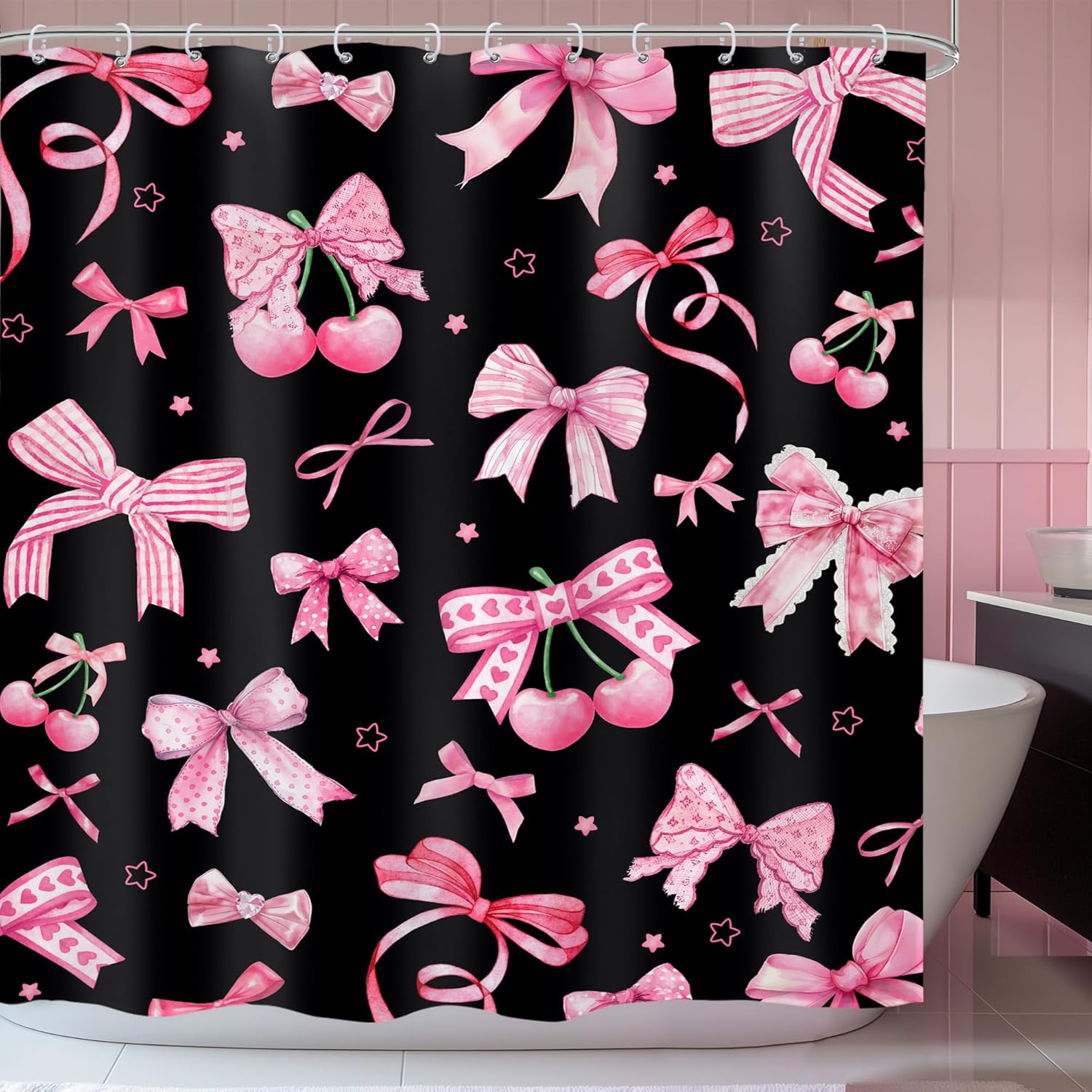 Lightinhome Pink Black Bow Showers