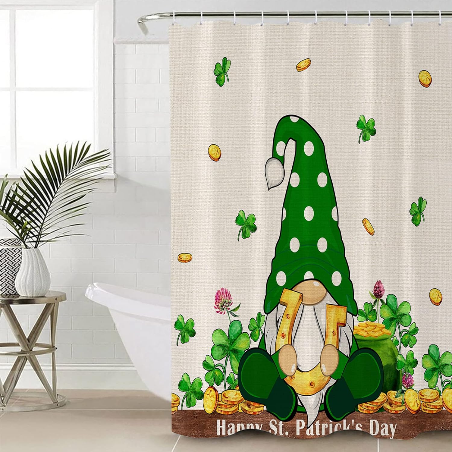Waterproof Irish Gnomes Green Clover Shower Curtain