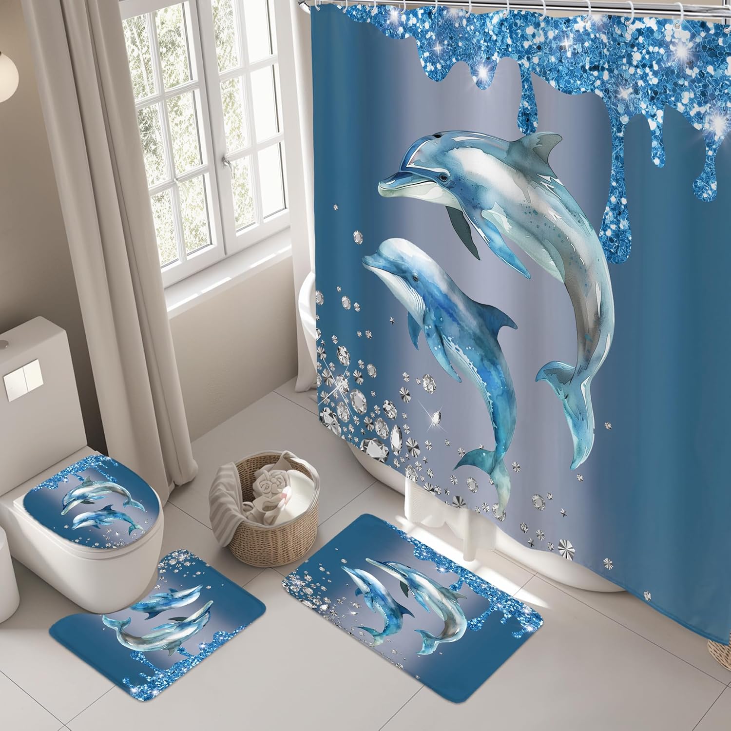 Riyidecor Dolphin Beach Decor Set for Your Bathroom