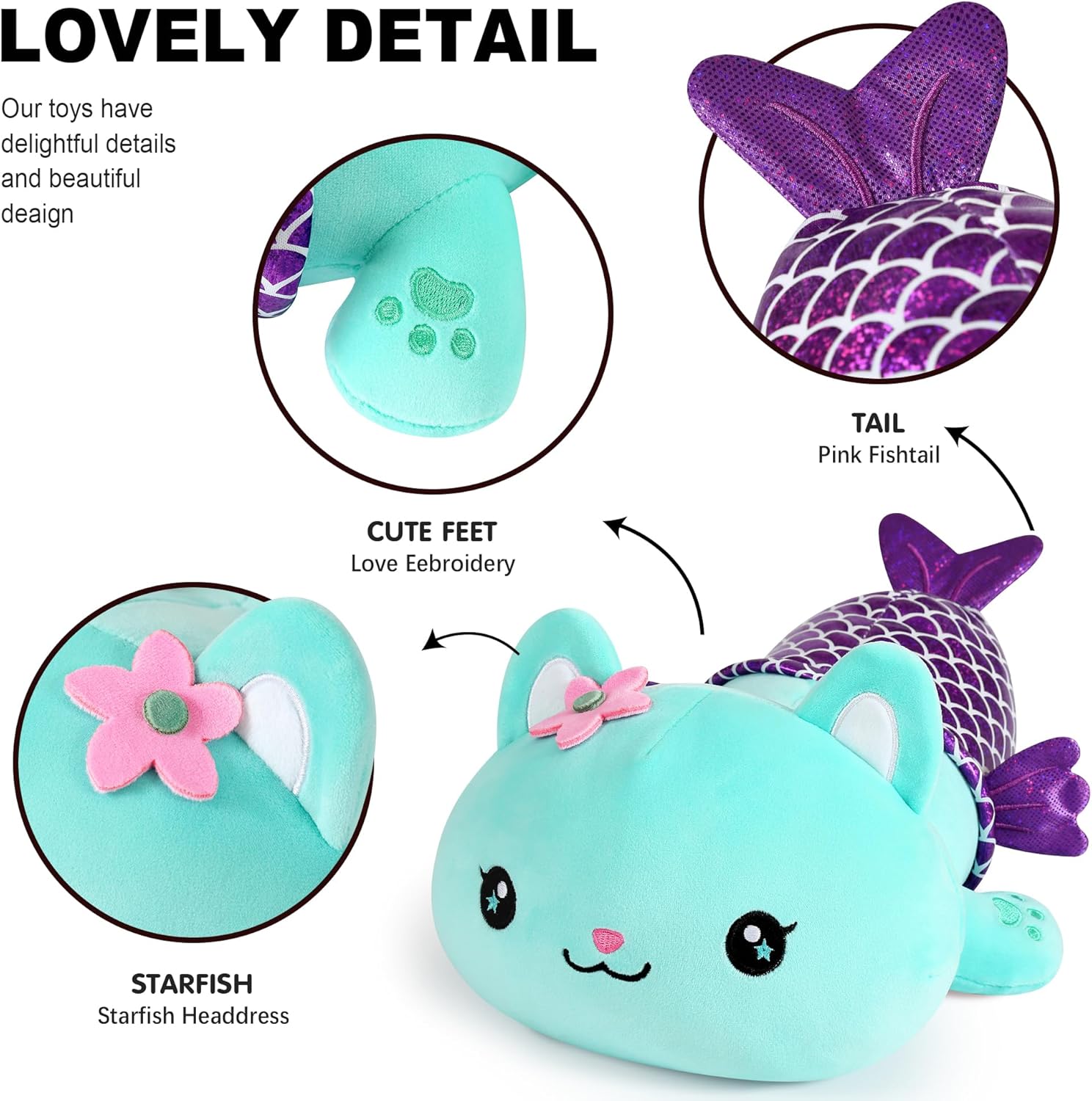 Onsoyours 12 Inch Cute Kitten Mermaid Plush Pillow
