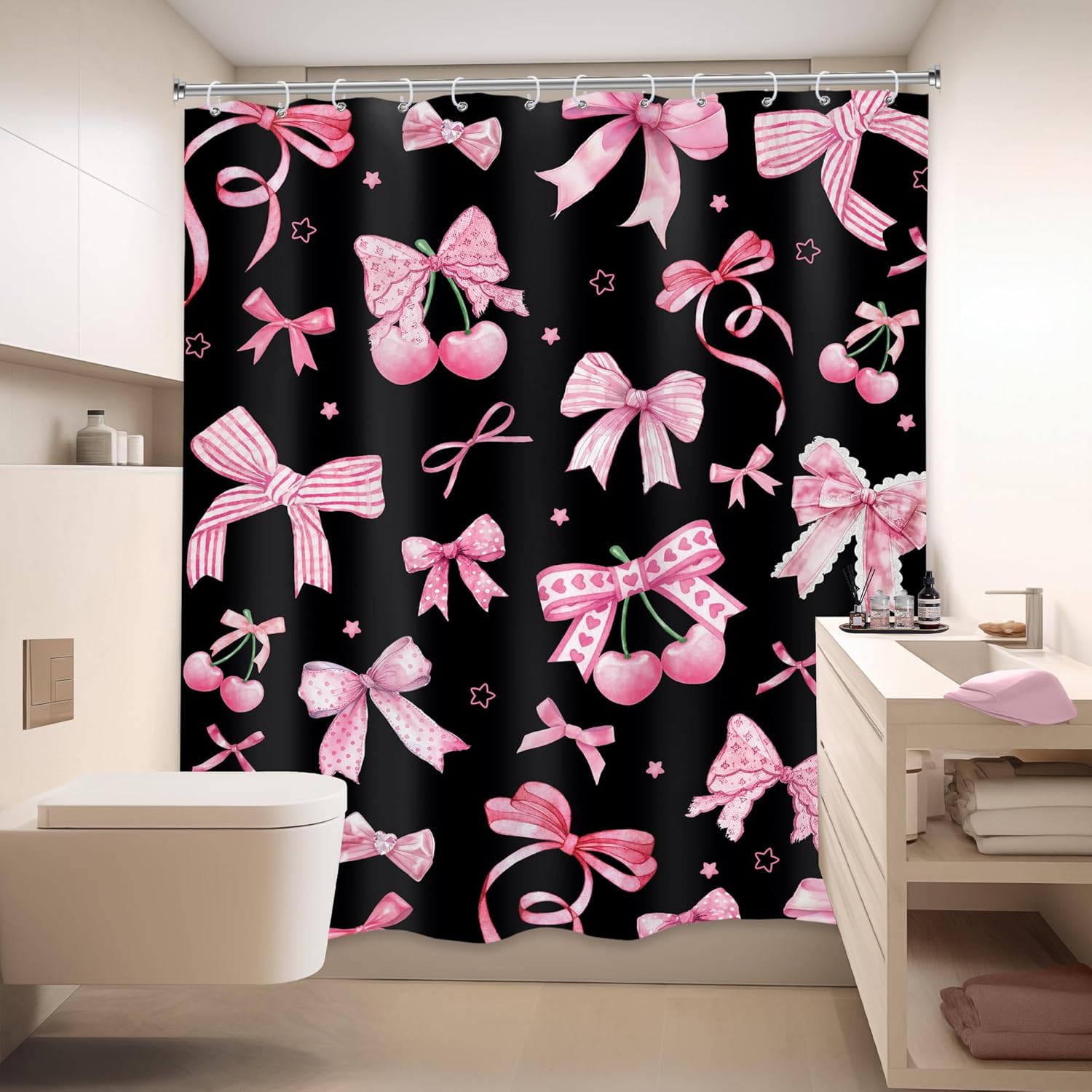 Lightinhome Pink Black Bow Showers