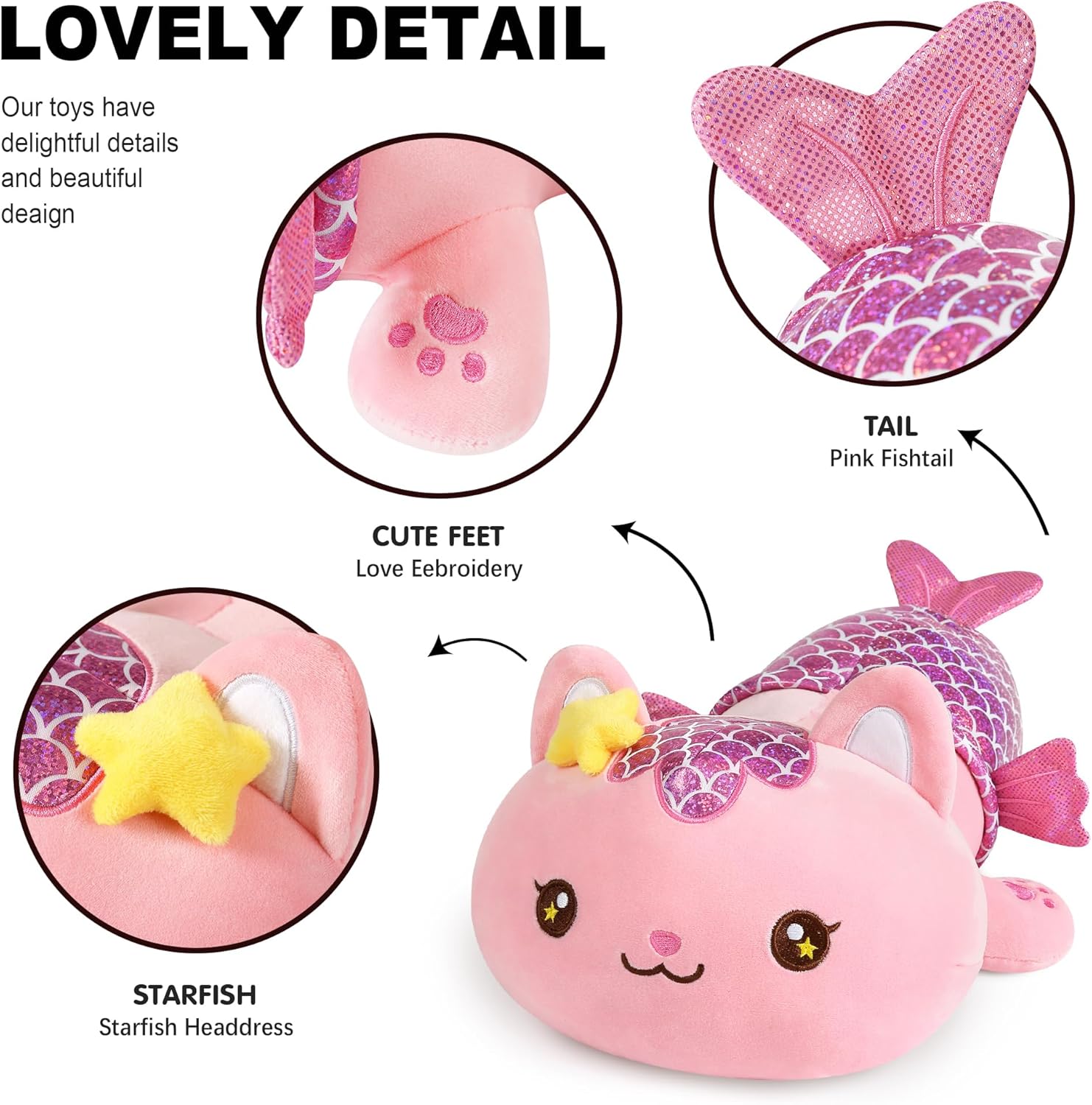 Cute Mermaid Kitten Plush Pillow for Kids