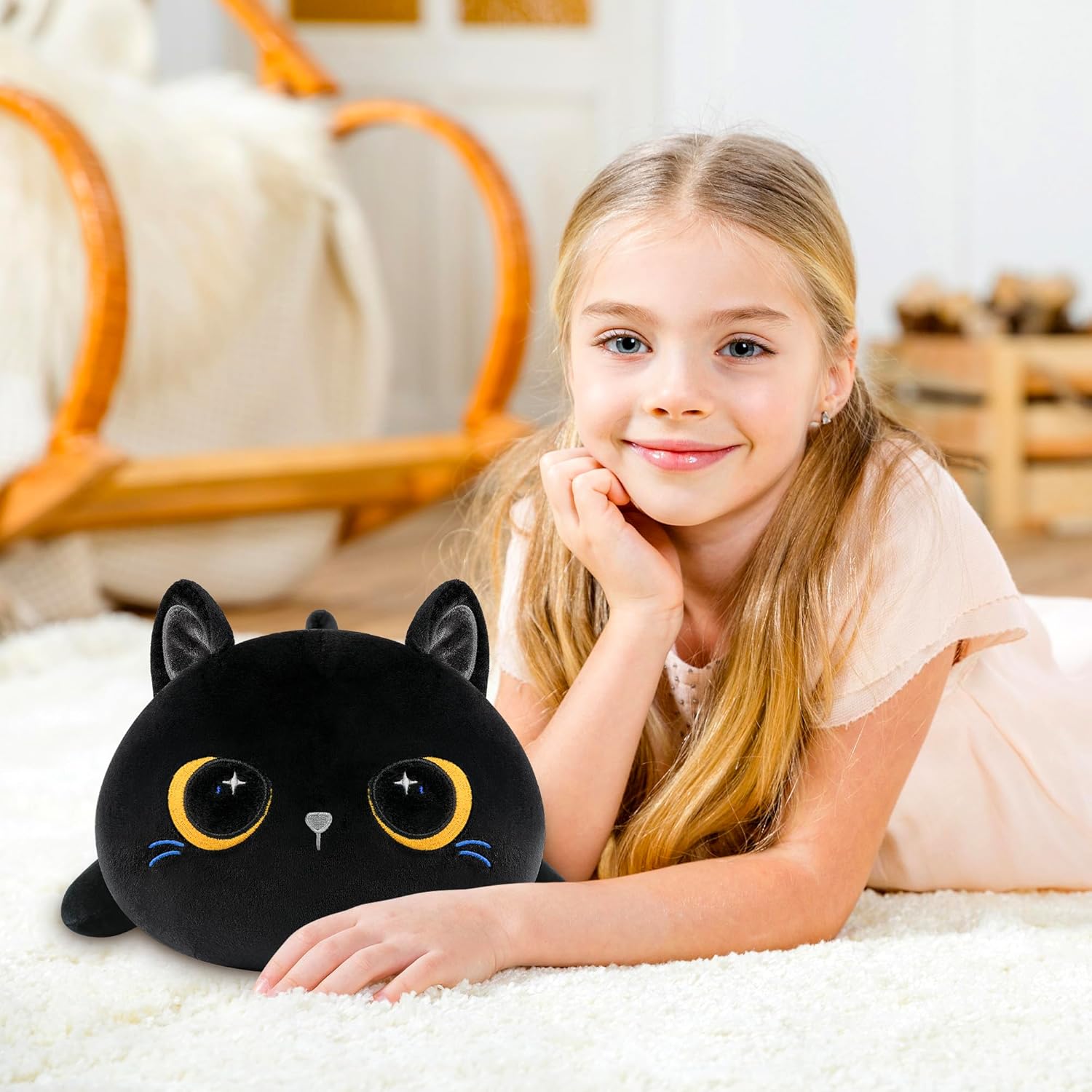 Stuffed Animal Pillow Black Cat Design Cozy for Kids Adults