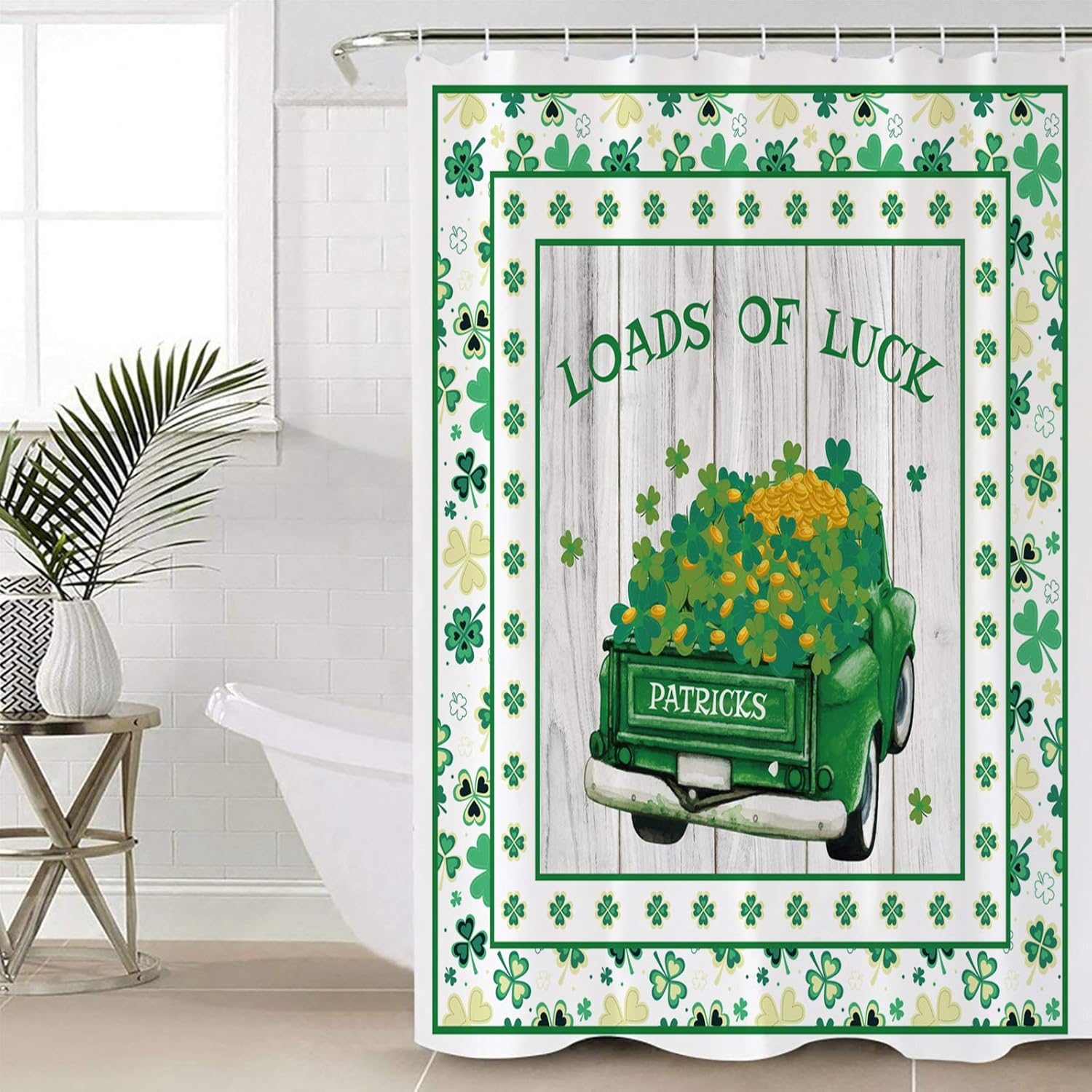 TocaHome Wooden Grain St Patricks shamrock waterproof shower curtain set