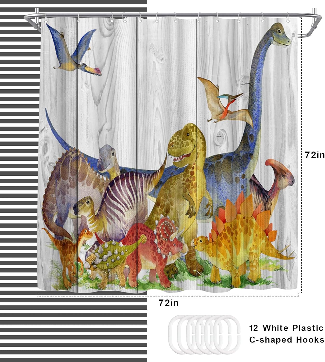 Dinosaur Shower Curtain for Boys 72x72-inch