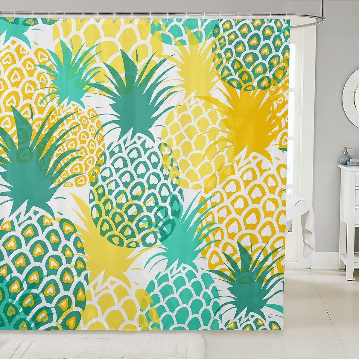 Feelyou Pineapple Shower Curtain Set 72x72 Green Yellow