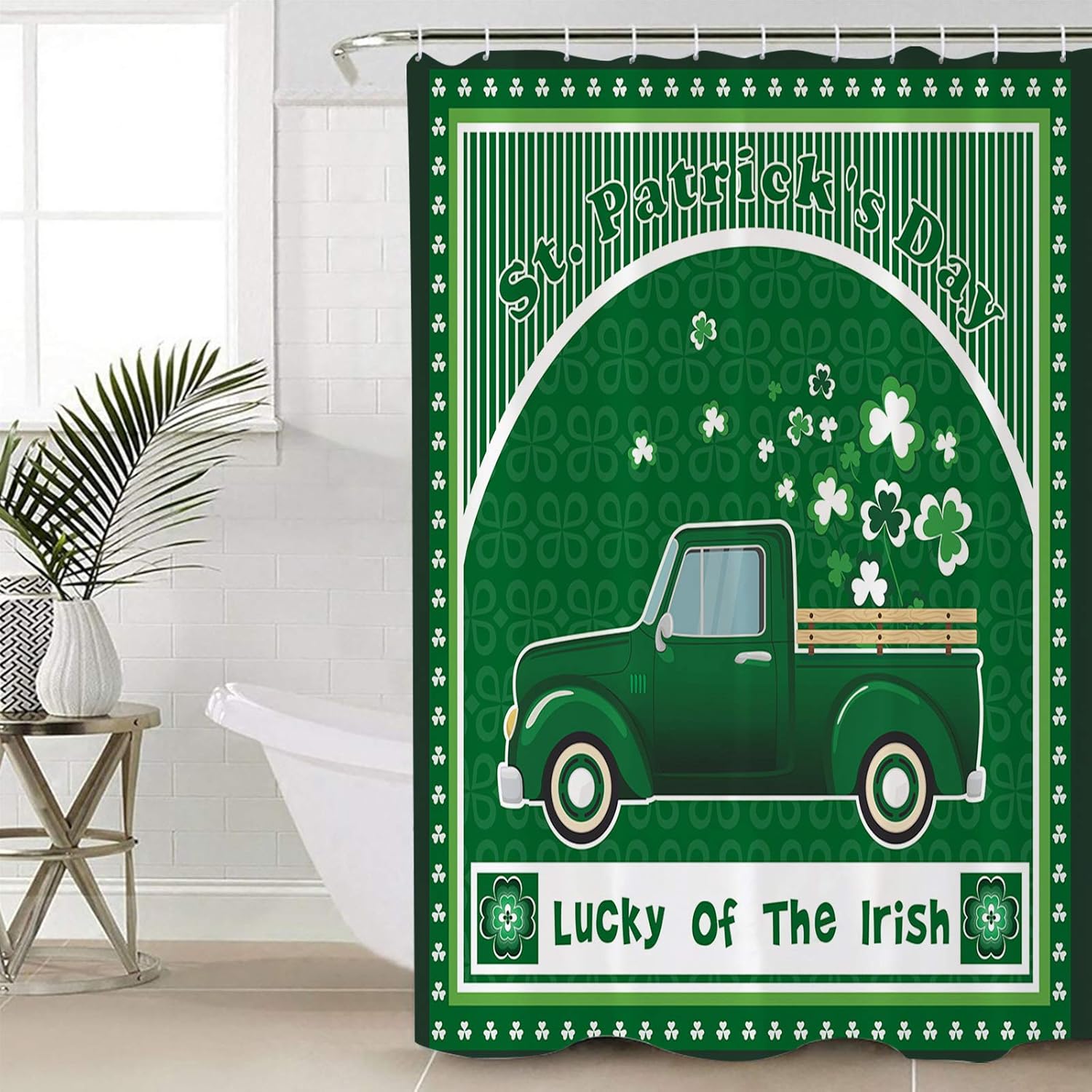 Waterproof Shower Curtain with Hooks St Patrick Day Shamrock Truck