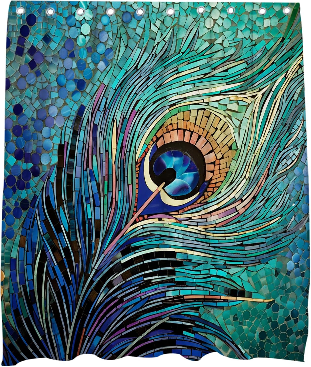 Elevate Your Bathroom Space with the OTRANTO Peacock Blue Feather Shower Curtain Set