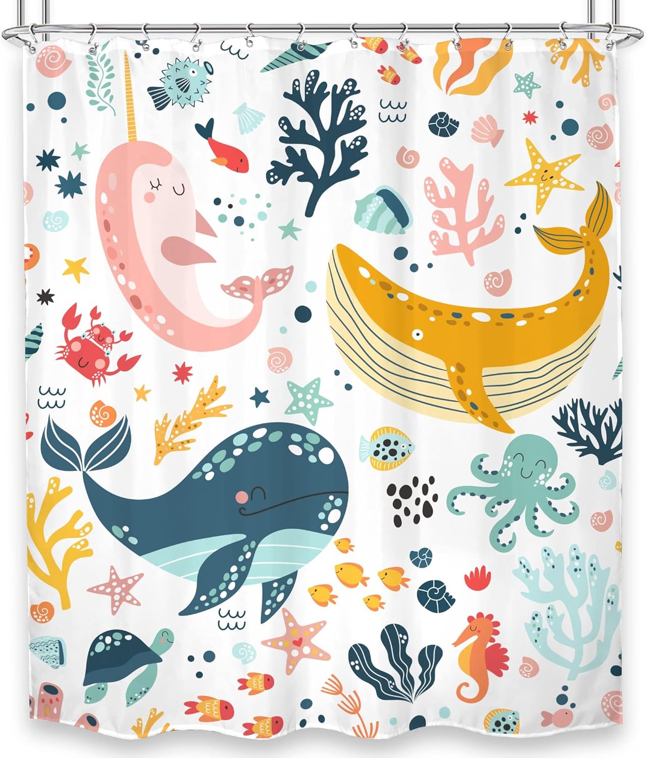 LGhtyro Kids Whale Shower Curtain 60Wx71H inches 12pc Set