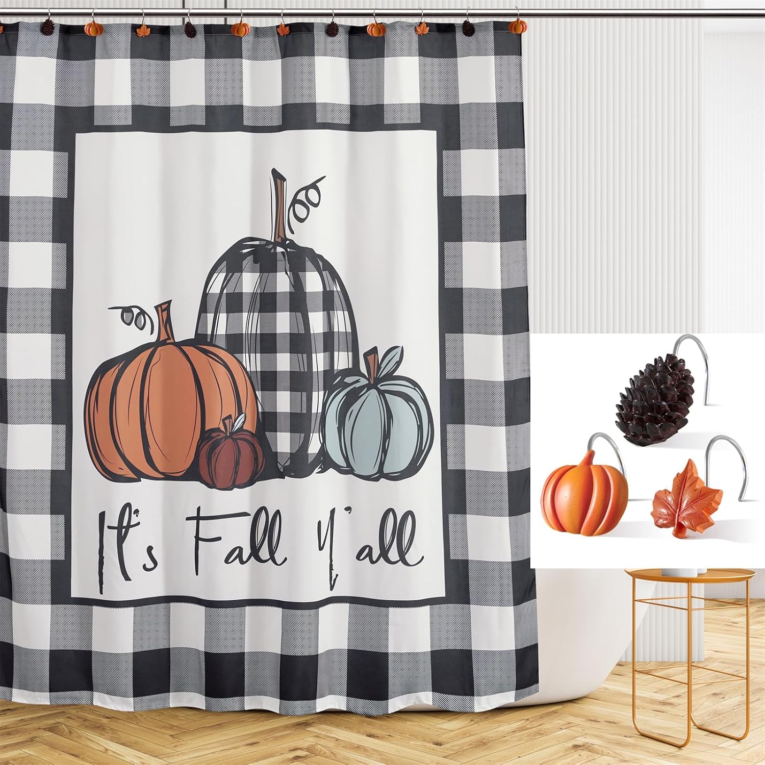 Estmy 12PCS Fall Autumn shower curtain hooks rings