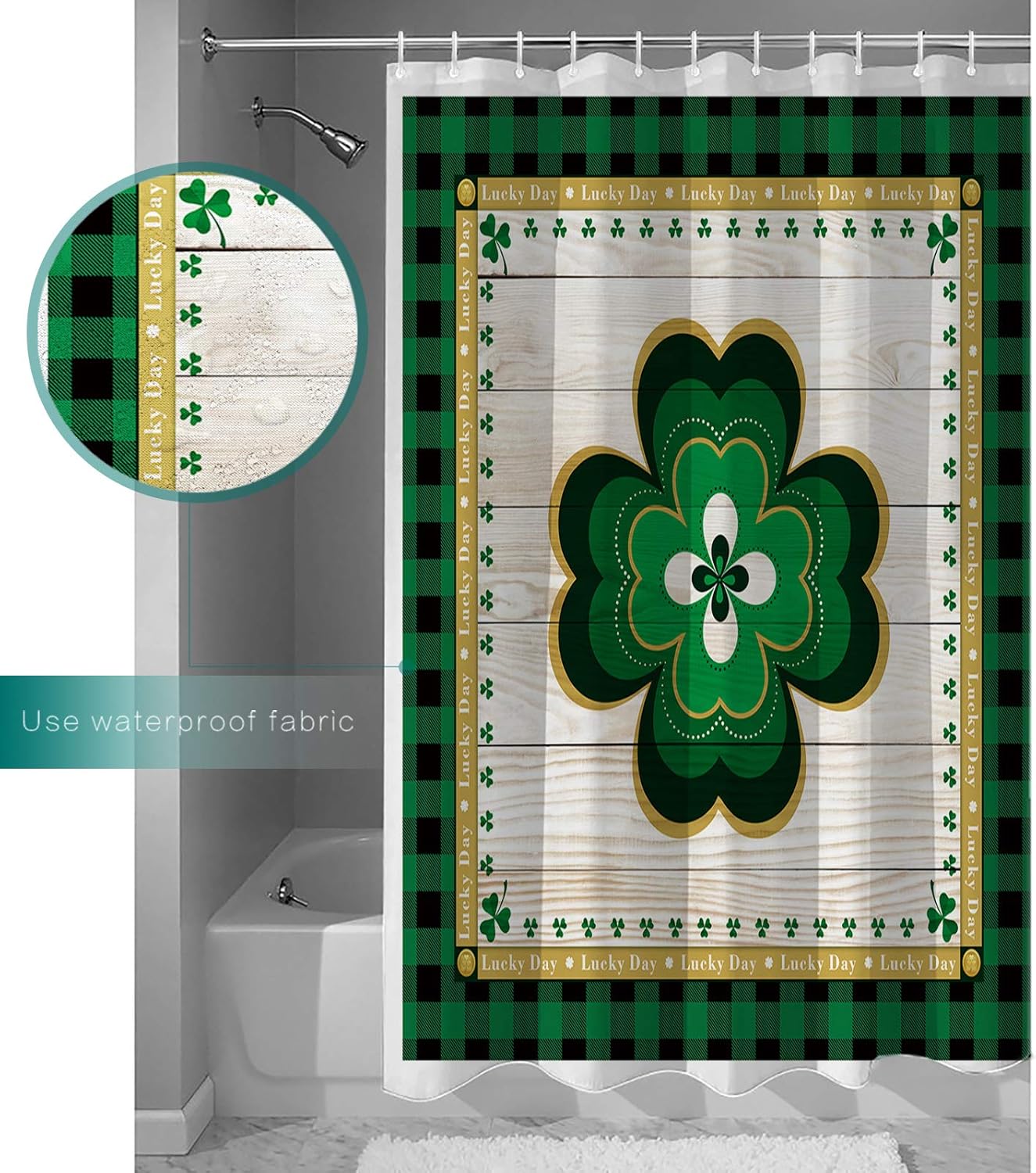TocaHome Shamrock 36x72 Water-Resistant Shower Curtain Machine Washable
