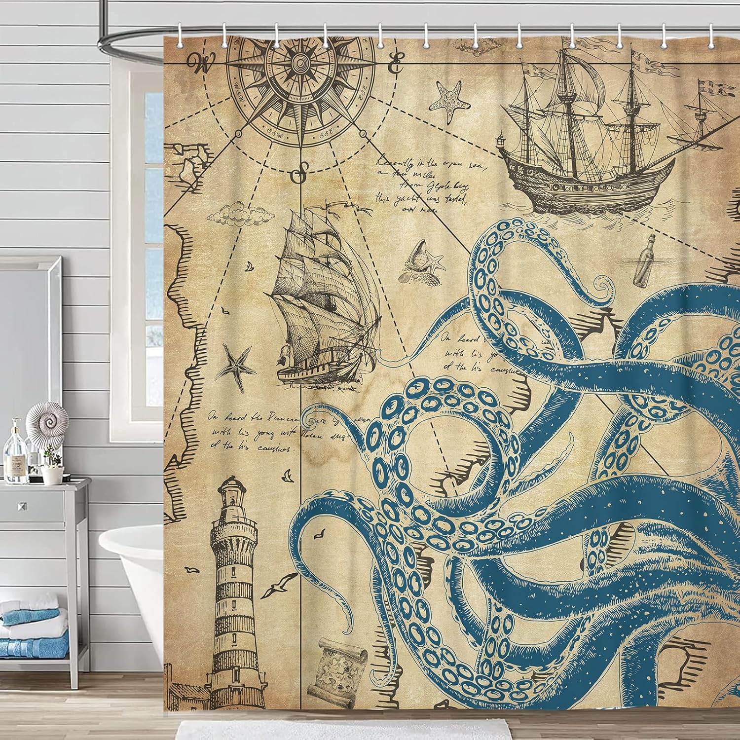 VEIGIKE - Nautical Octopus Fun Bathroom Shower Curtain 60x72 inches
