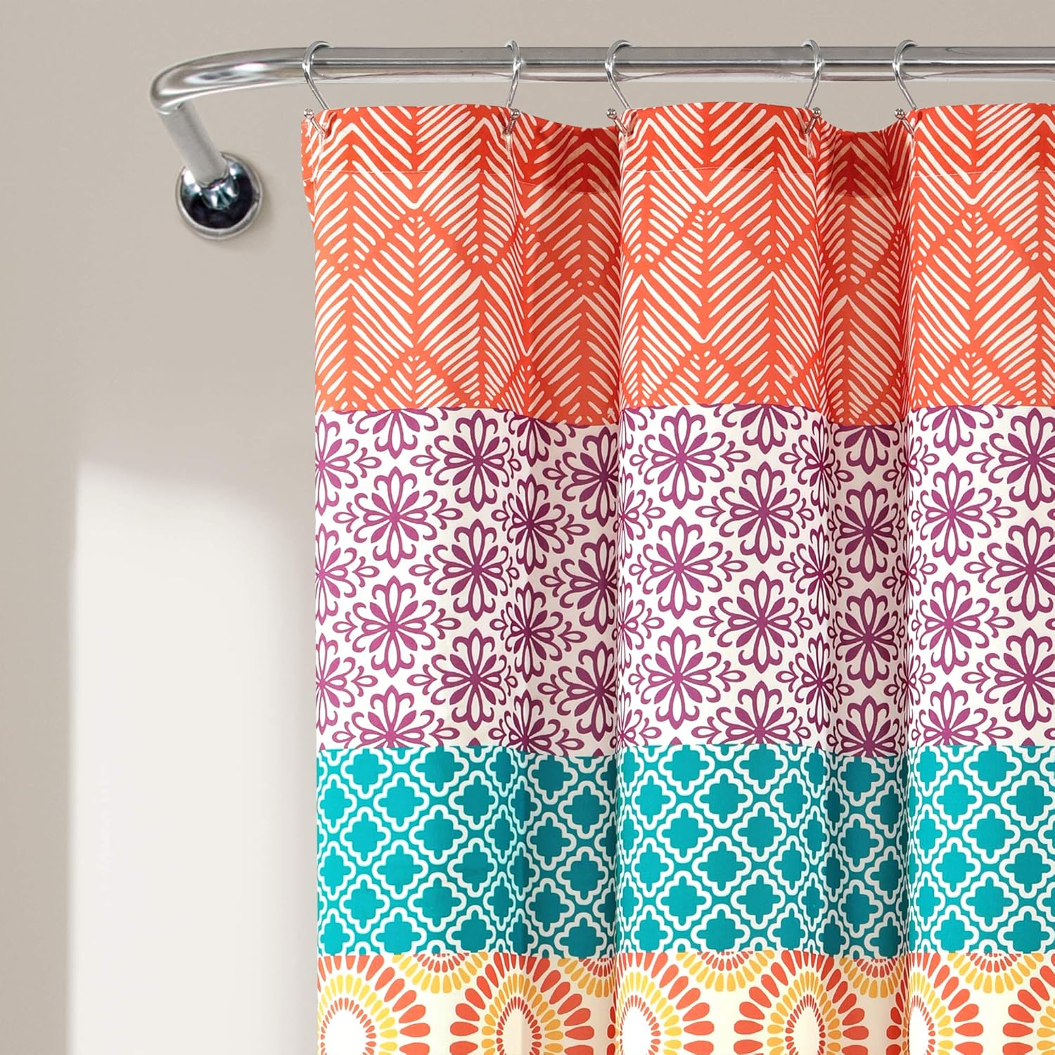 Fuchsia Orange Bohemian Stripe Shower Curtain